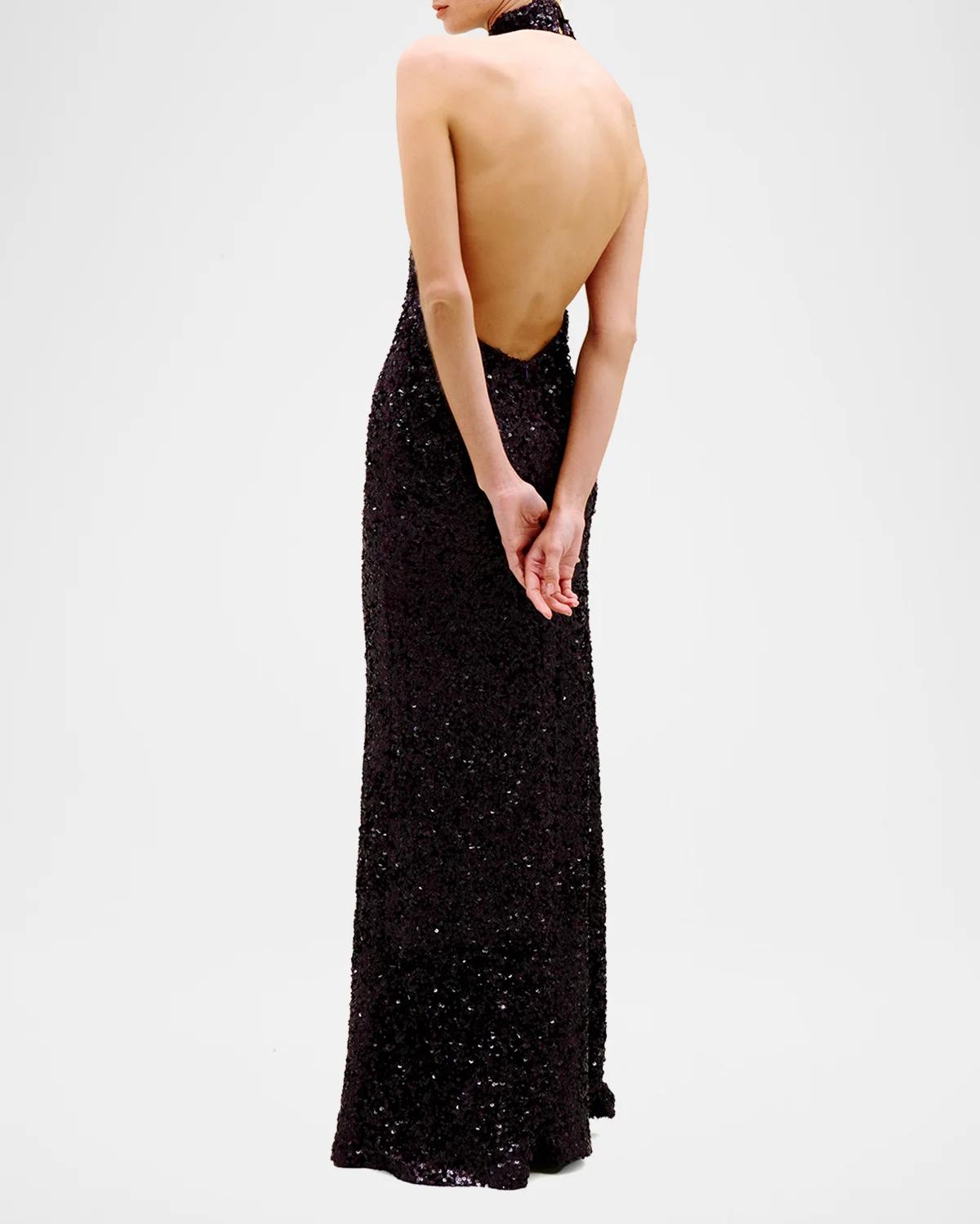 Dido Sequined Halter Trumpet Gown - thumbnail 3