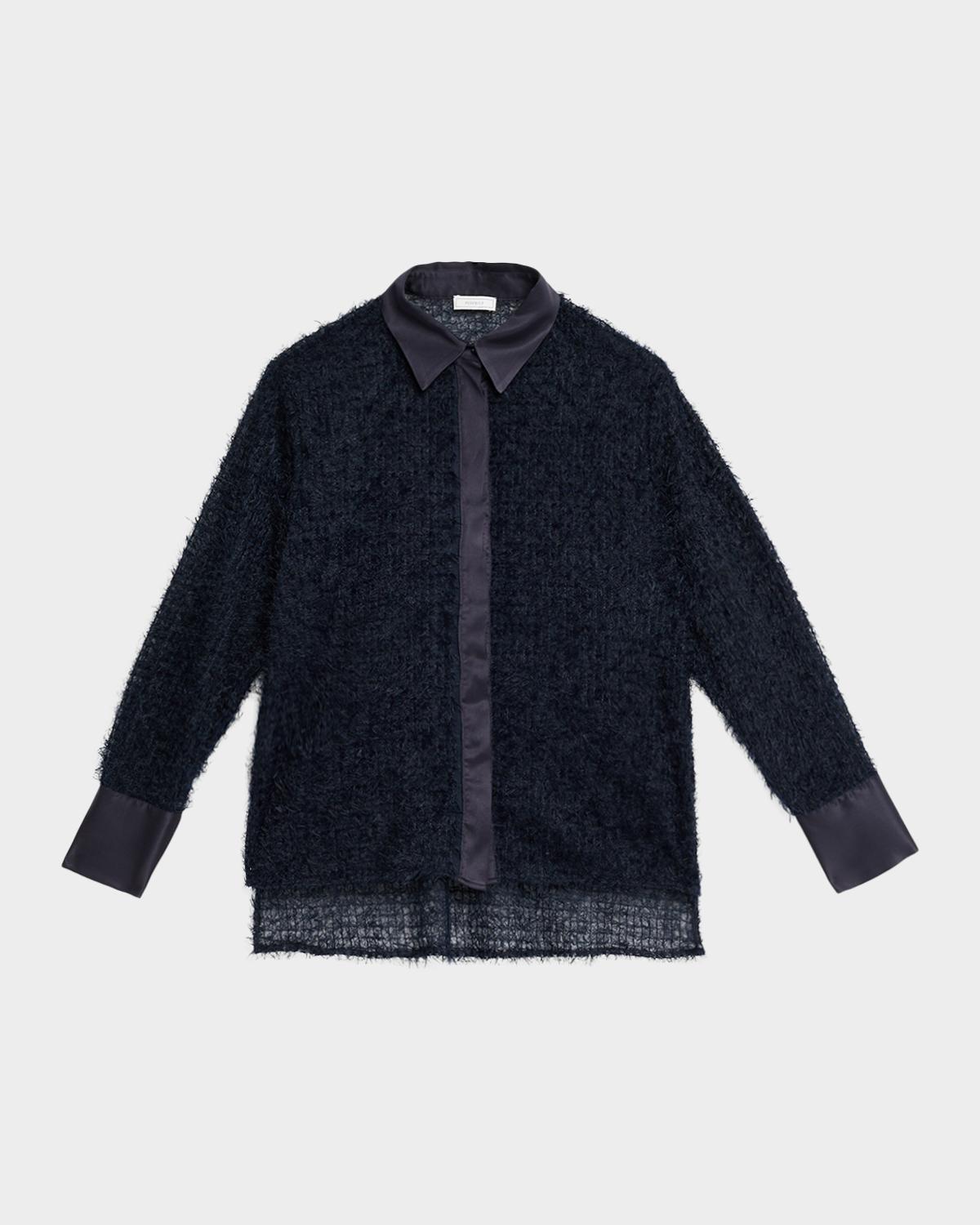 Fringed Mesh Button-Down Shirt