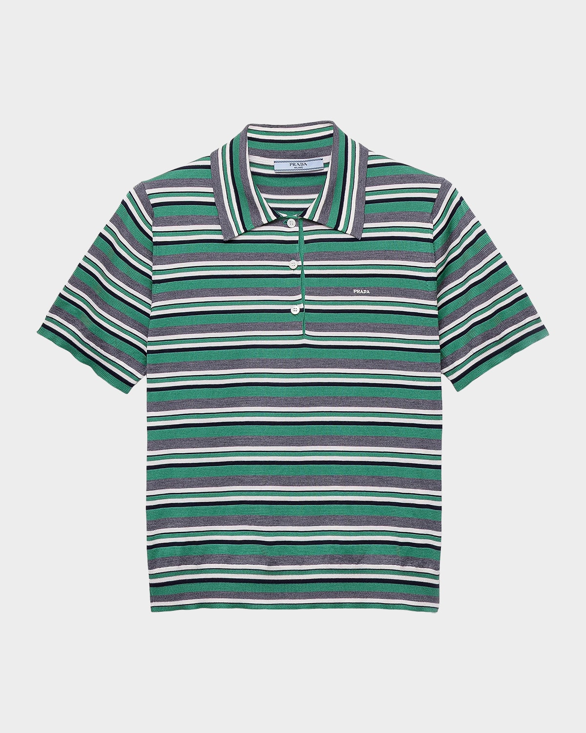 Prada Short-Sleeved Striped Cotton Polo Shirt | Neiman Marcus