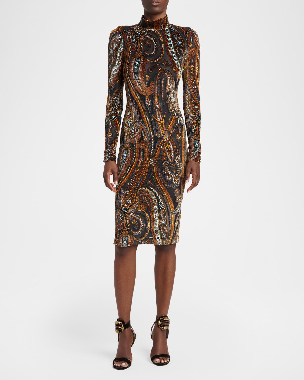 Paisley Mock-Neck Knee-Length Dress - thumbnail 2