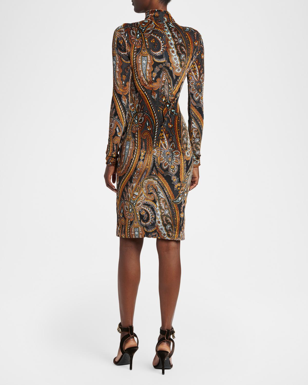 Paisley Mock-Neck Knee-Length Dress - thumbnail 3