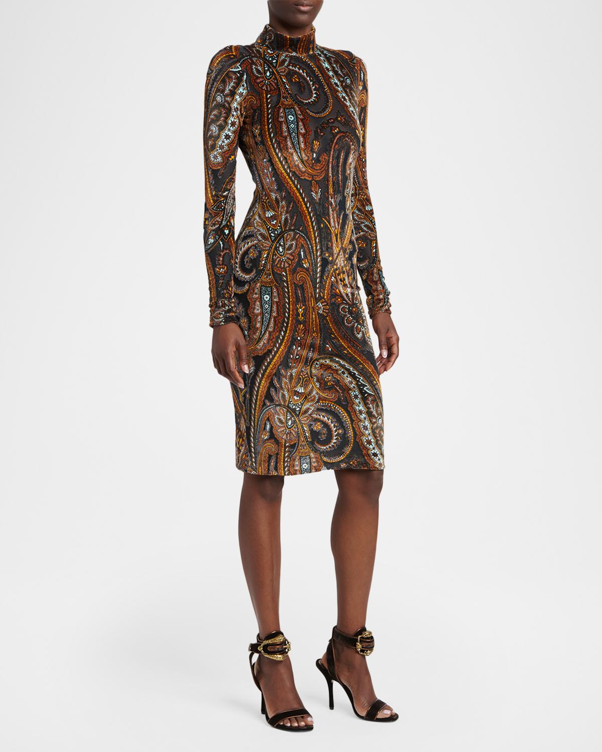 Paisley Mock-Neck Knee-Length Dress - thumbnail 4