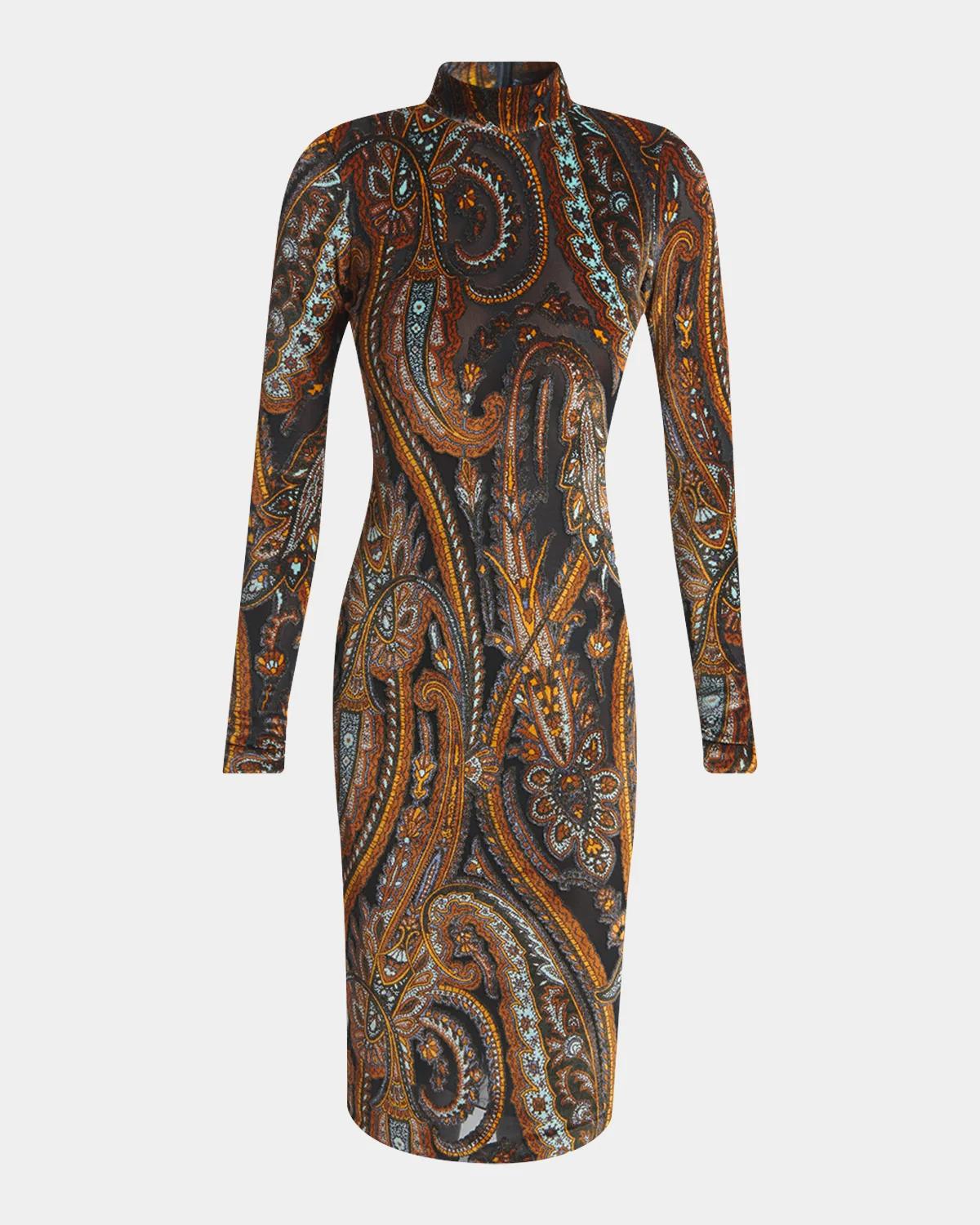 Paisley Mock-Neck Knee-Length Dress
