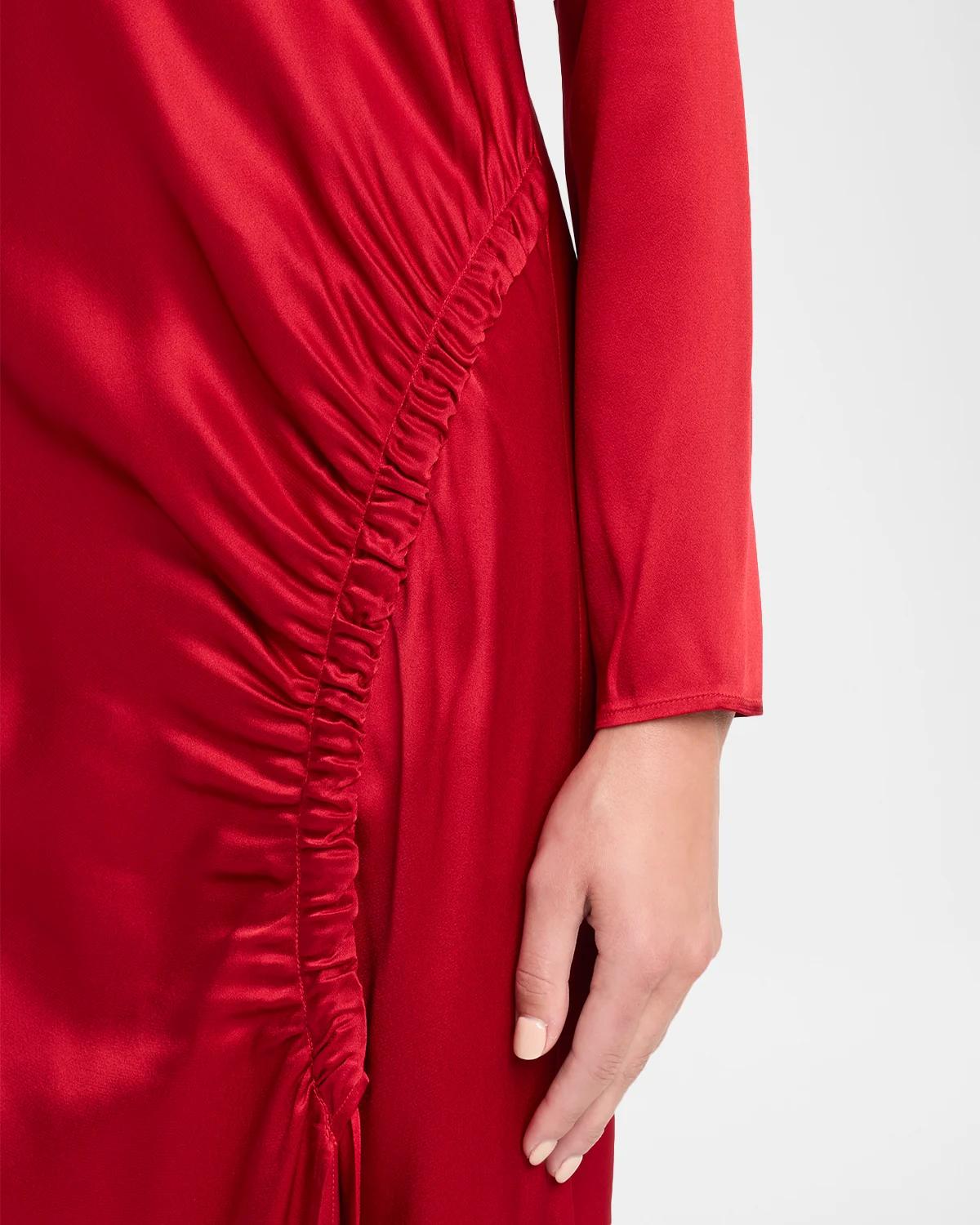 Long-Sleeve Double-Face Satin Ruched Tab Gown - thumbnail 5