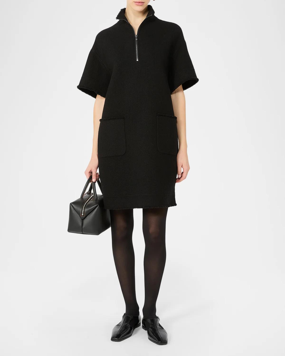 Short-Sleeve Wool Zip Mini Dress - thumbnail 2