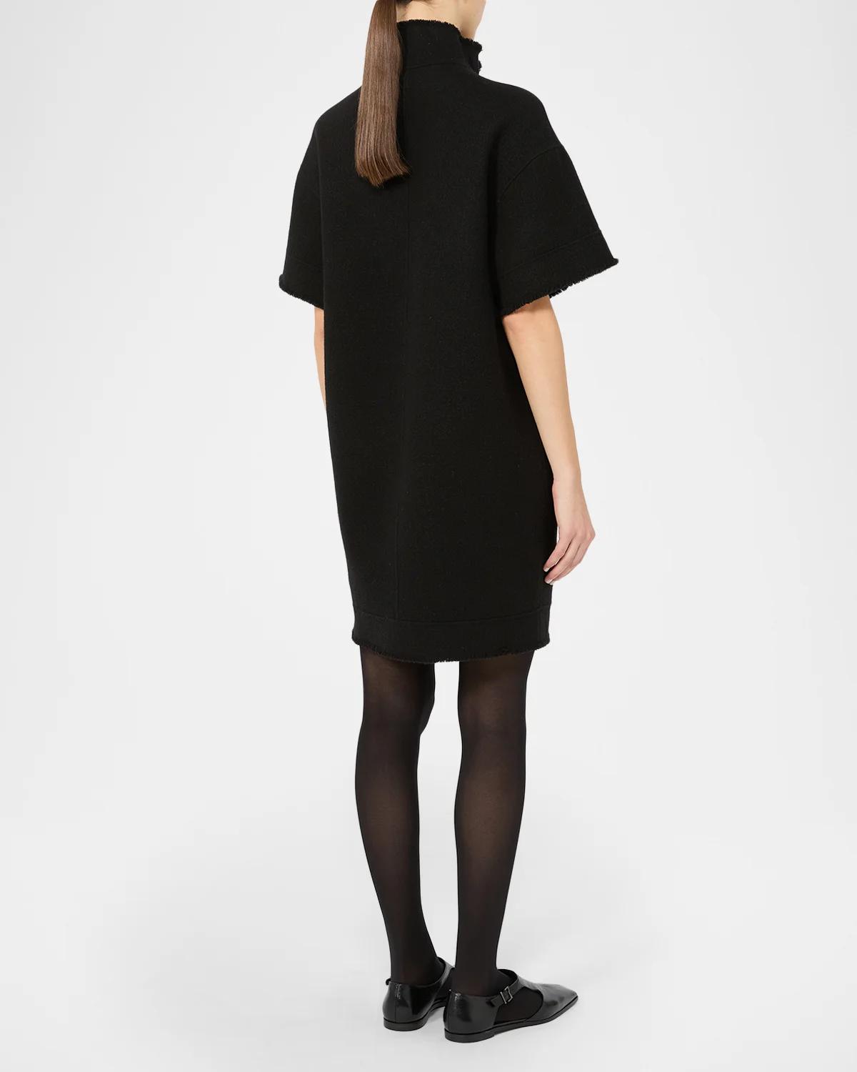 Short-Sleeve Wool Zip Mini Dress - thumbnail 3