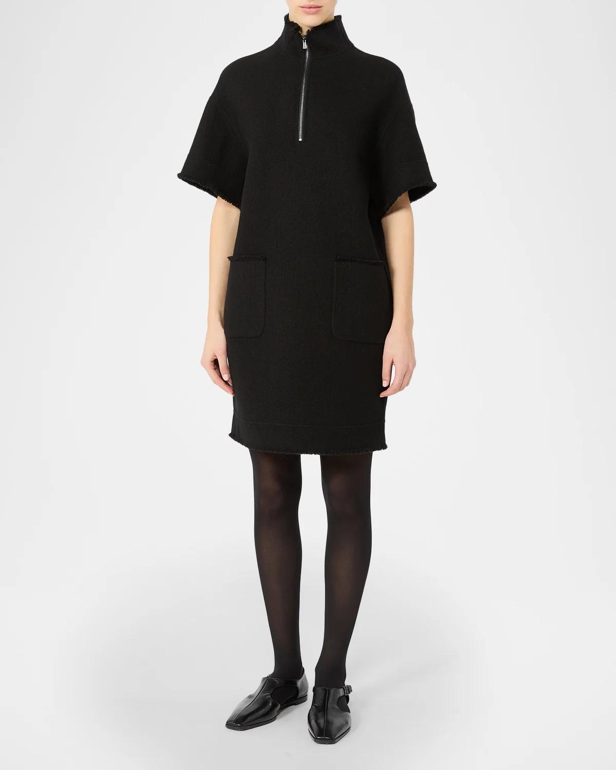 Short-Sleeve Wool Zip Mini Dress - thumbnail 4