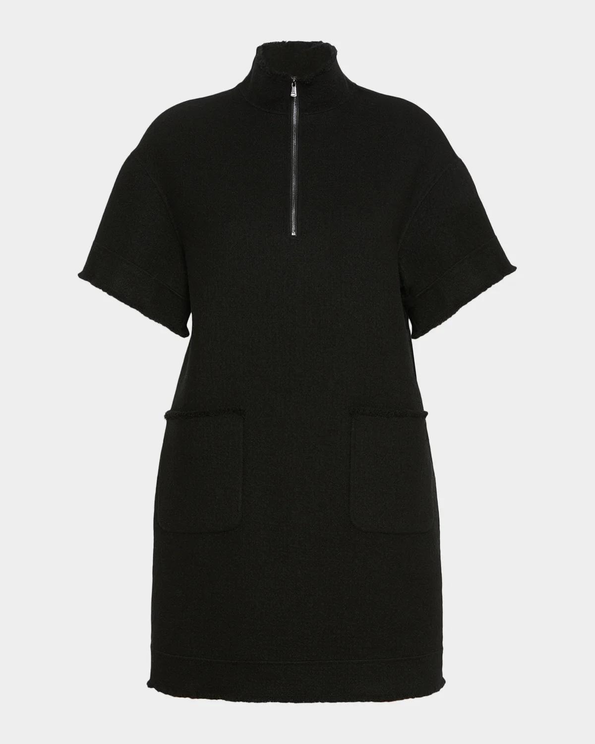 Short-Sleeve Wool Zip Mini Dress