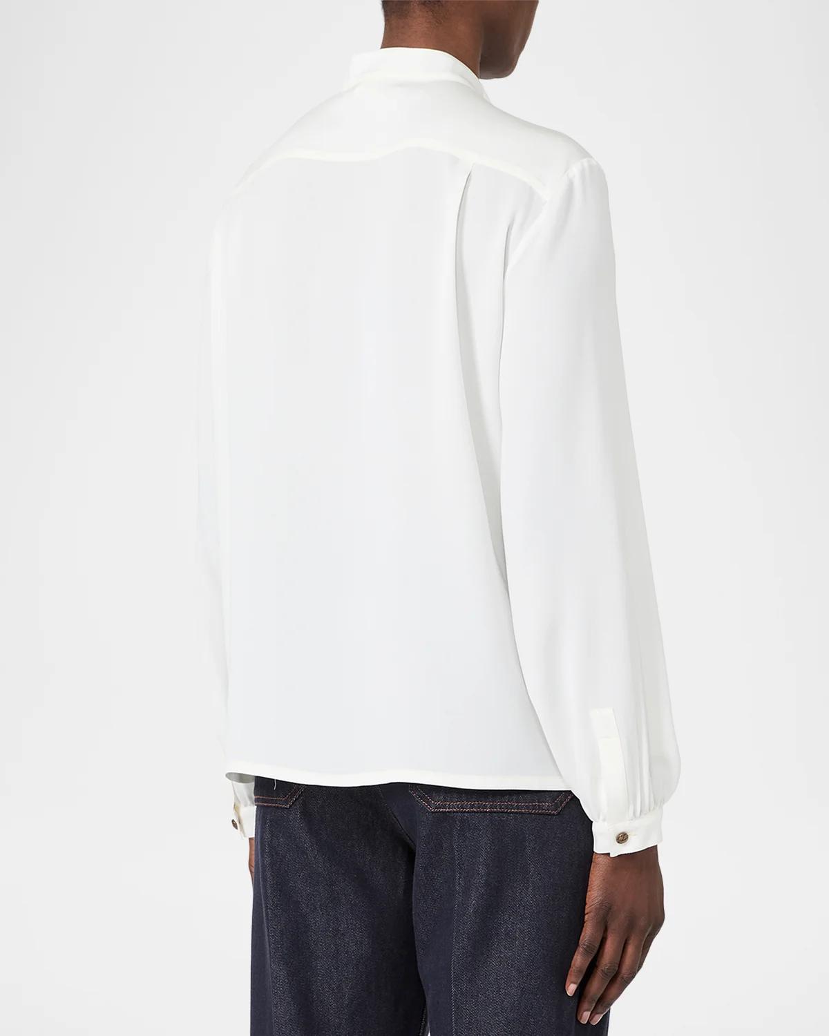 Ruffled Neck-Scarf Silk Charmeuse Shirt - thumbnail 2