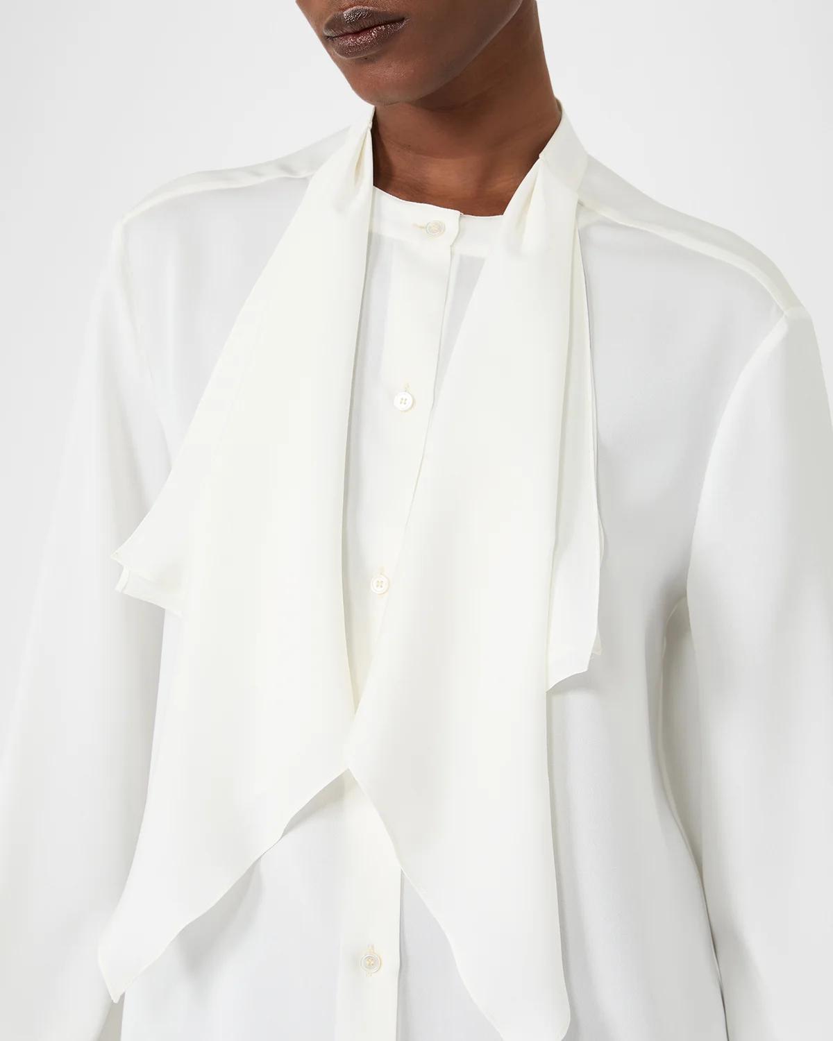 Ruffled Neck-Scarf Silk Charmeuse Shirt - thumbnail 4