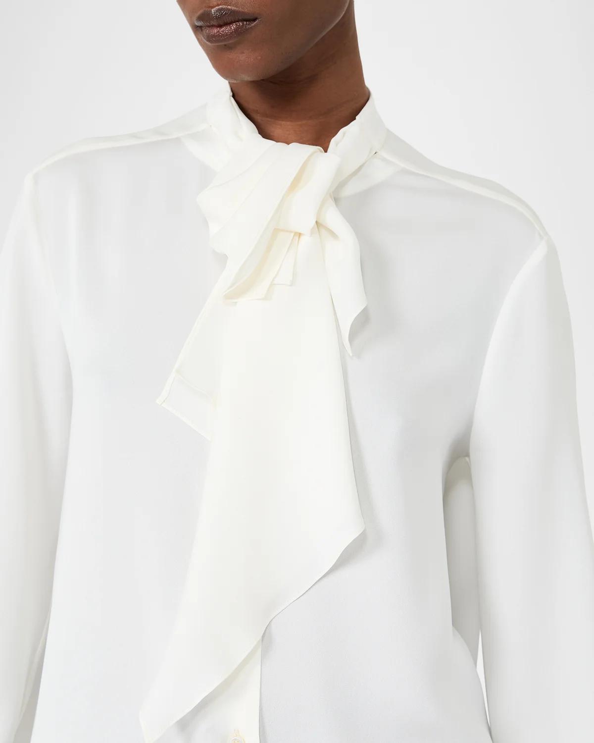 Ruffled Neck-Scarf Silk Charmeuse Shirt - thumbnail 5