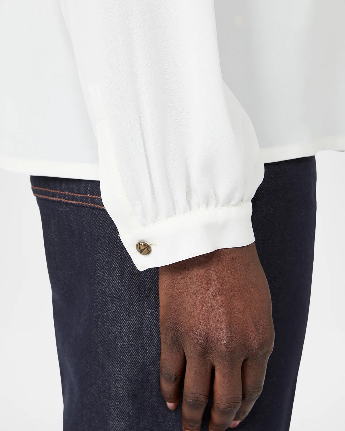 Ruffled Neck-Scarf Silk Charmeuse Shirt - thumbnail 6