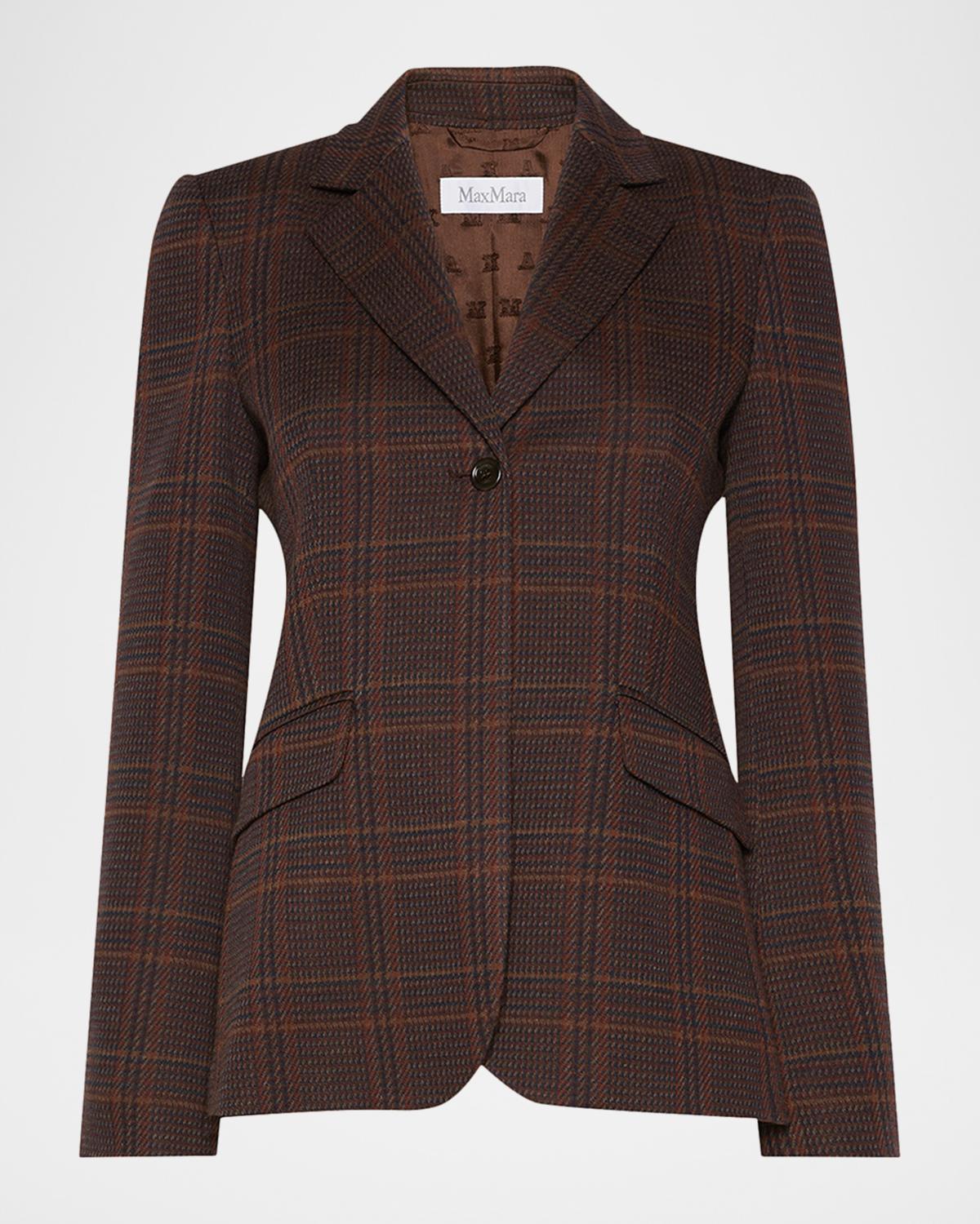 Wool-Cotton Check Single-Breasted Jacket