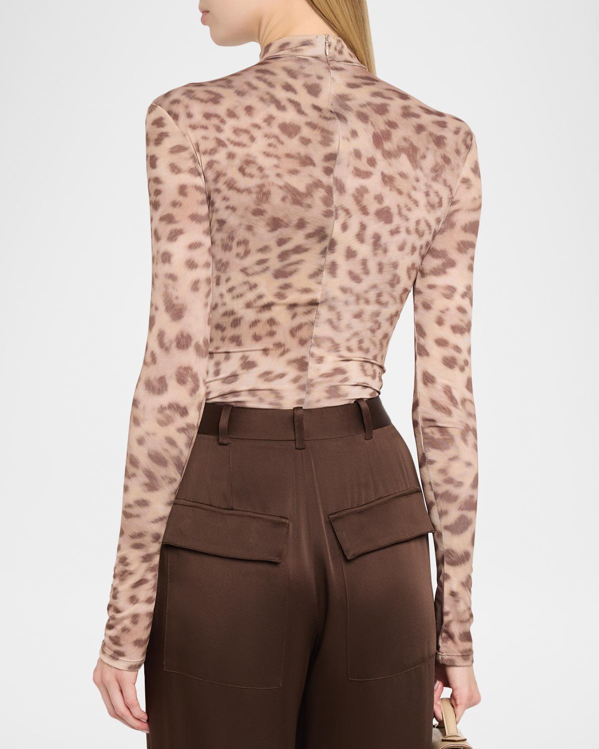 Printed Mesh Jersey Mock Neck Bodysuit - thumbnail 3
