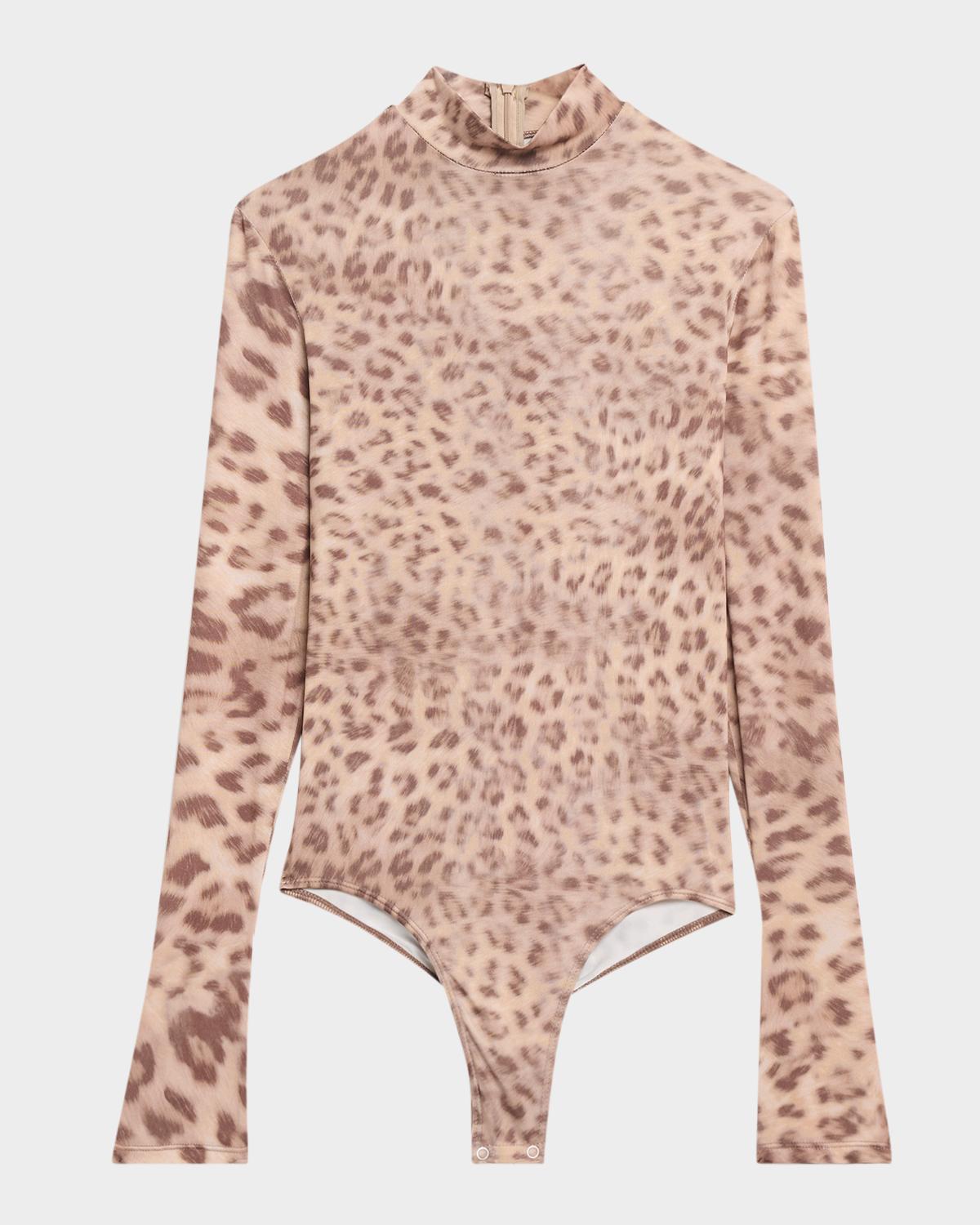 Printed Mesh Jersey Mock Neck Bodysuit