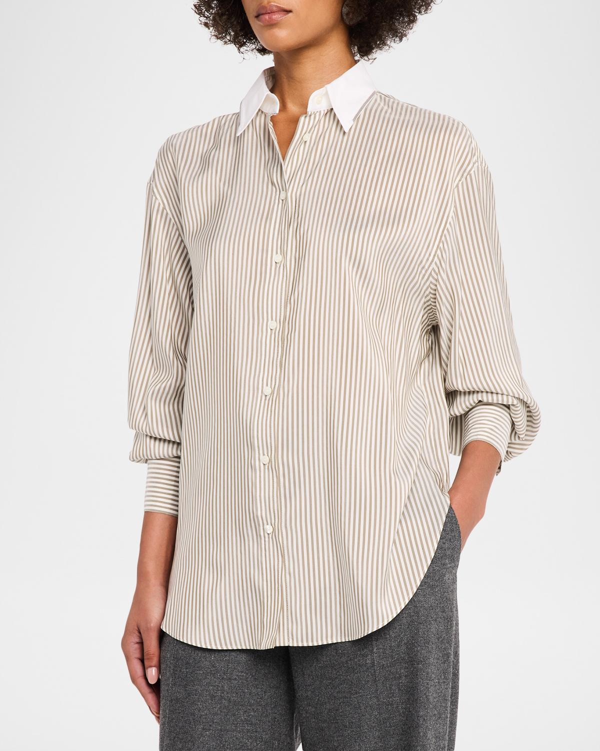 Silk-Blend Striped Buttoned Shirt - thumbnail 4