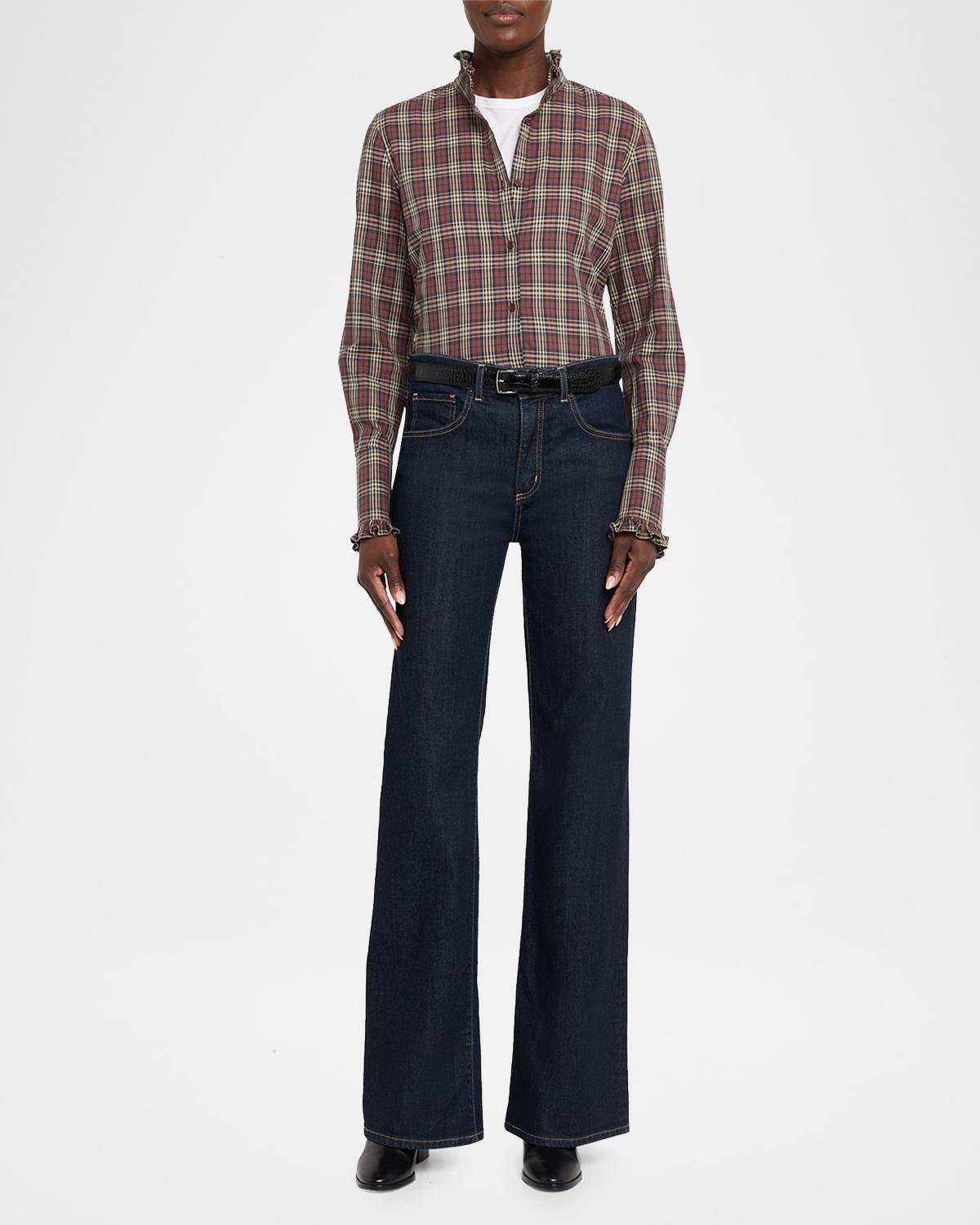 Elio Ruffle-Trim Cotton Plaid Shirt - thumbnail 2