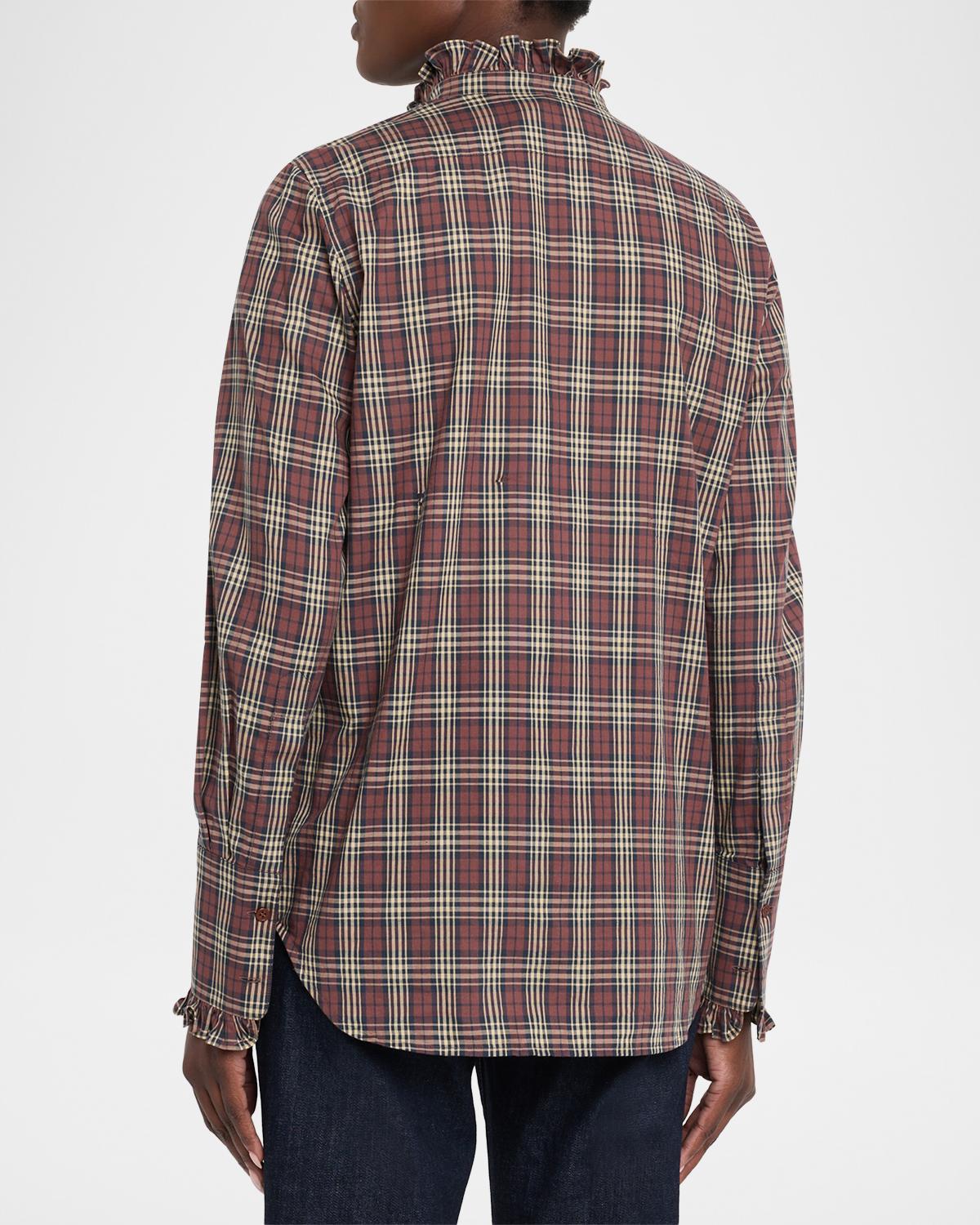 Elio Ruffle-Trim Cotton Plaid Shirt - thumbnail 3