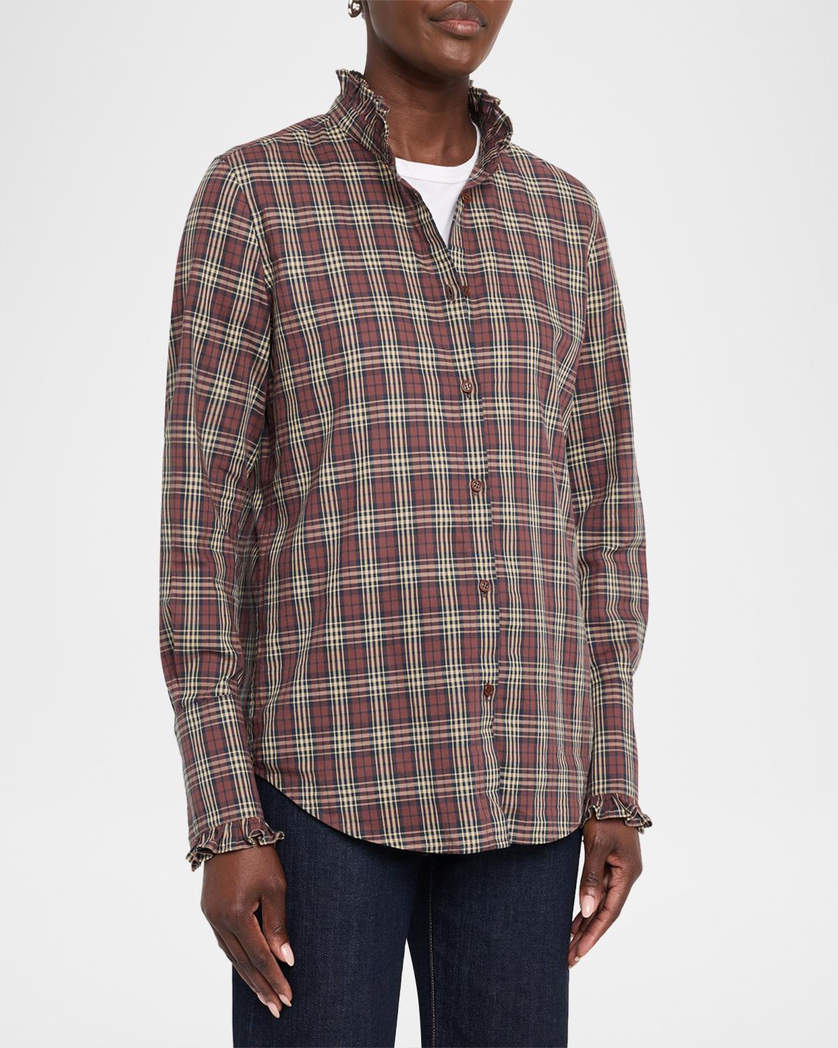 Elio Ruffle-Trim Cotton Plaid Shirt - thumbnail 4