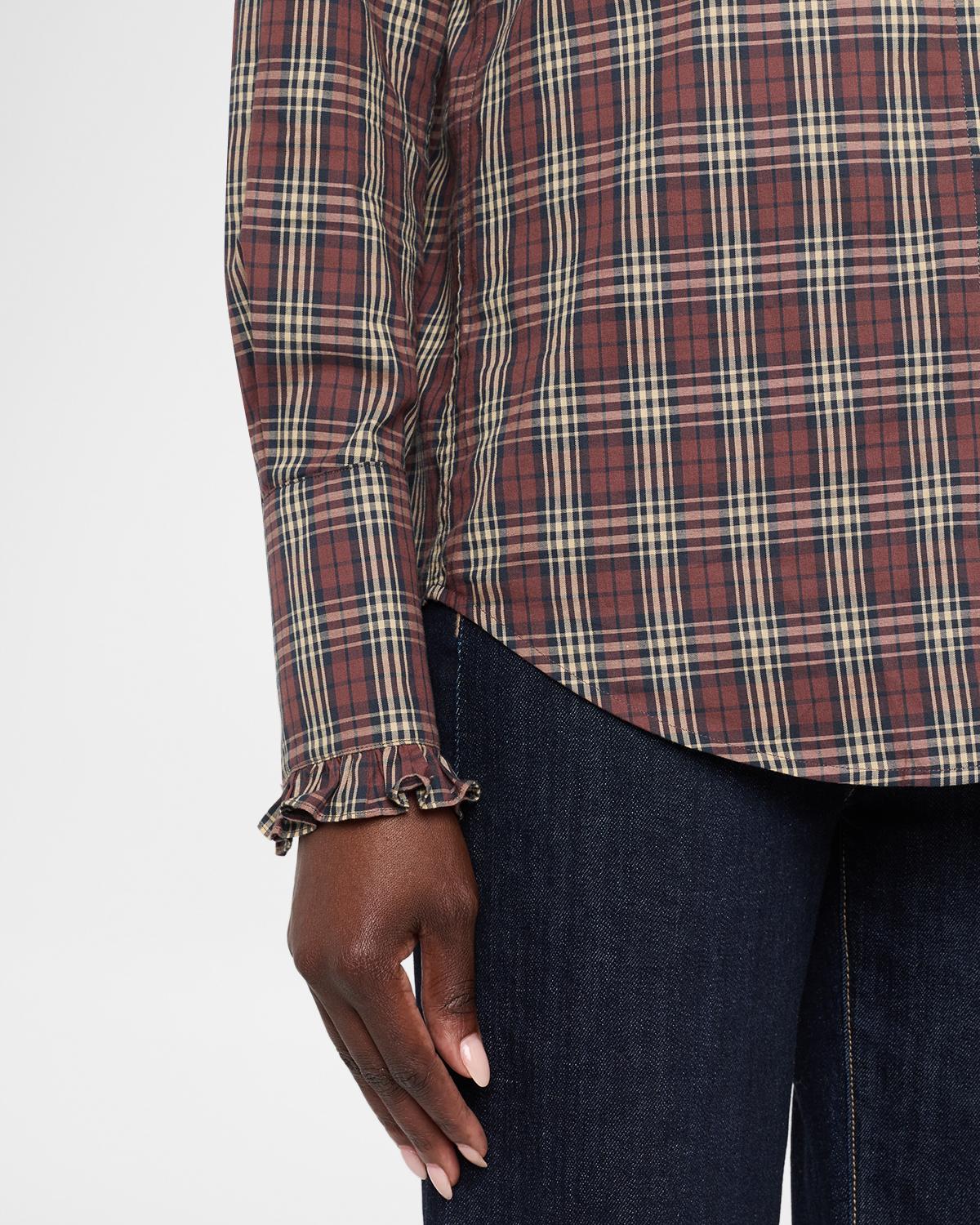 Elio Ruffle-Trim Cotton Plaid Shirt - thumbnail 5