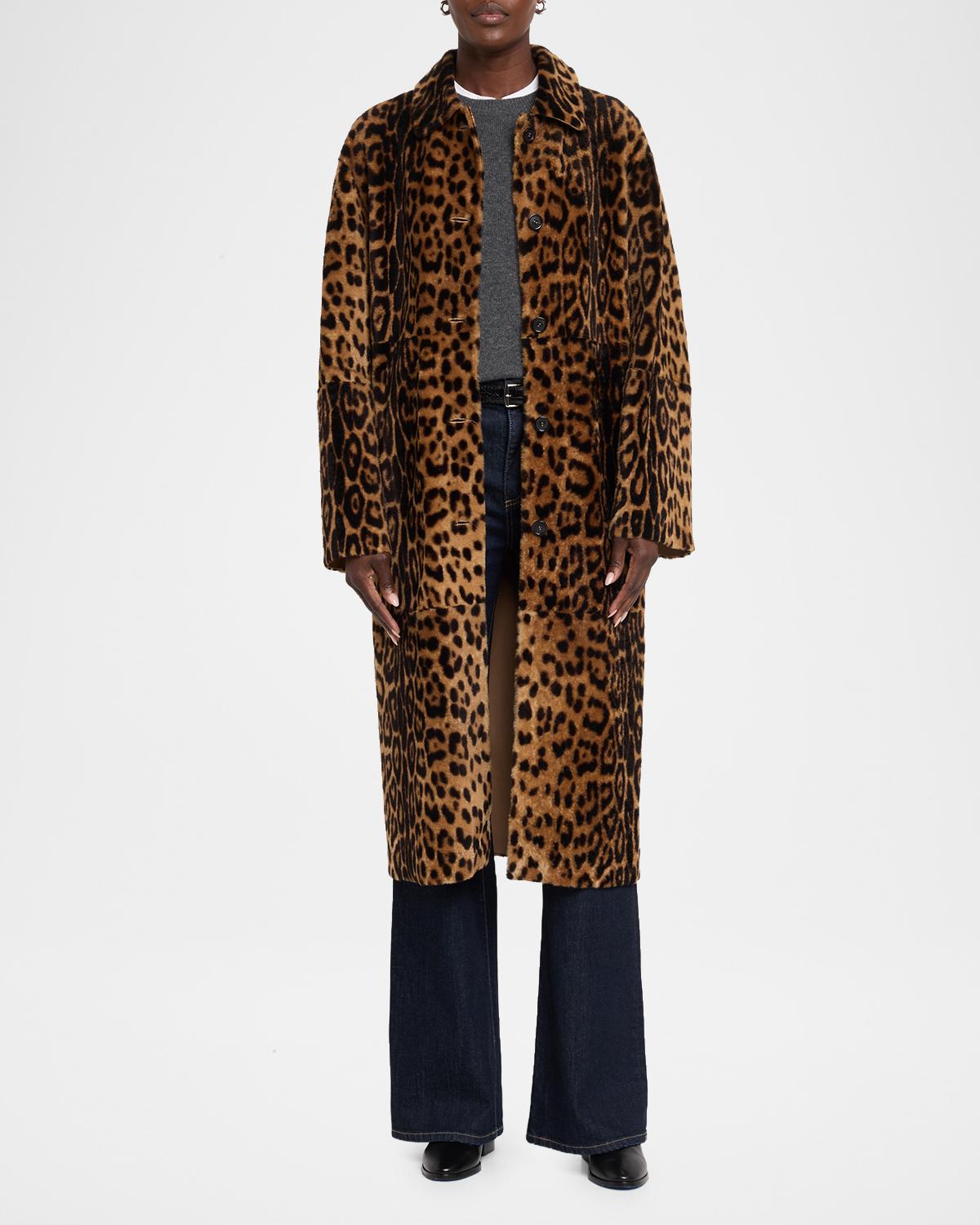Davelle Leopard-Print Lamb Shearling Coat - thumbnail 2
