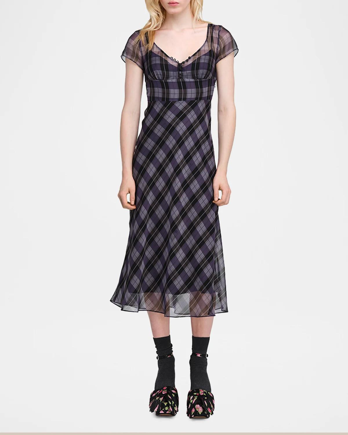 Plaid Chiffon Midi Dress - thumbnail 2