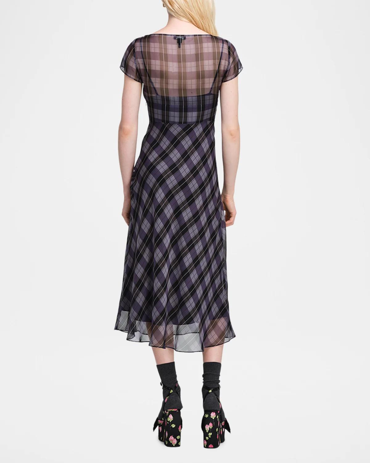 Plaid Chiffon Midi Dress - thumbnail 3