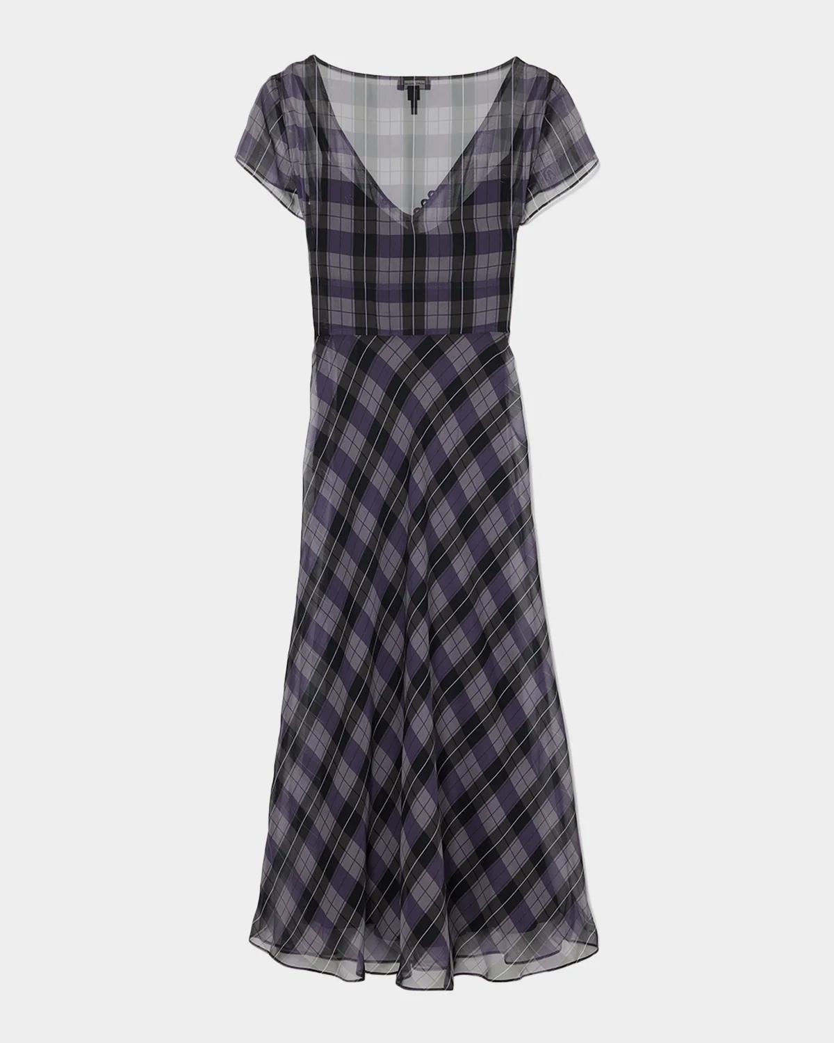 Plaid Chiffon Midi Dress