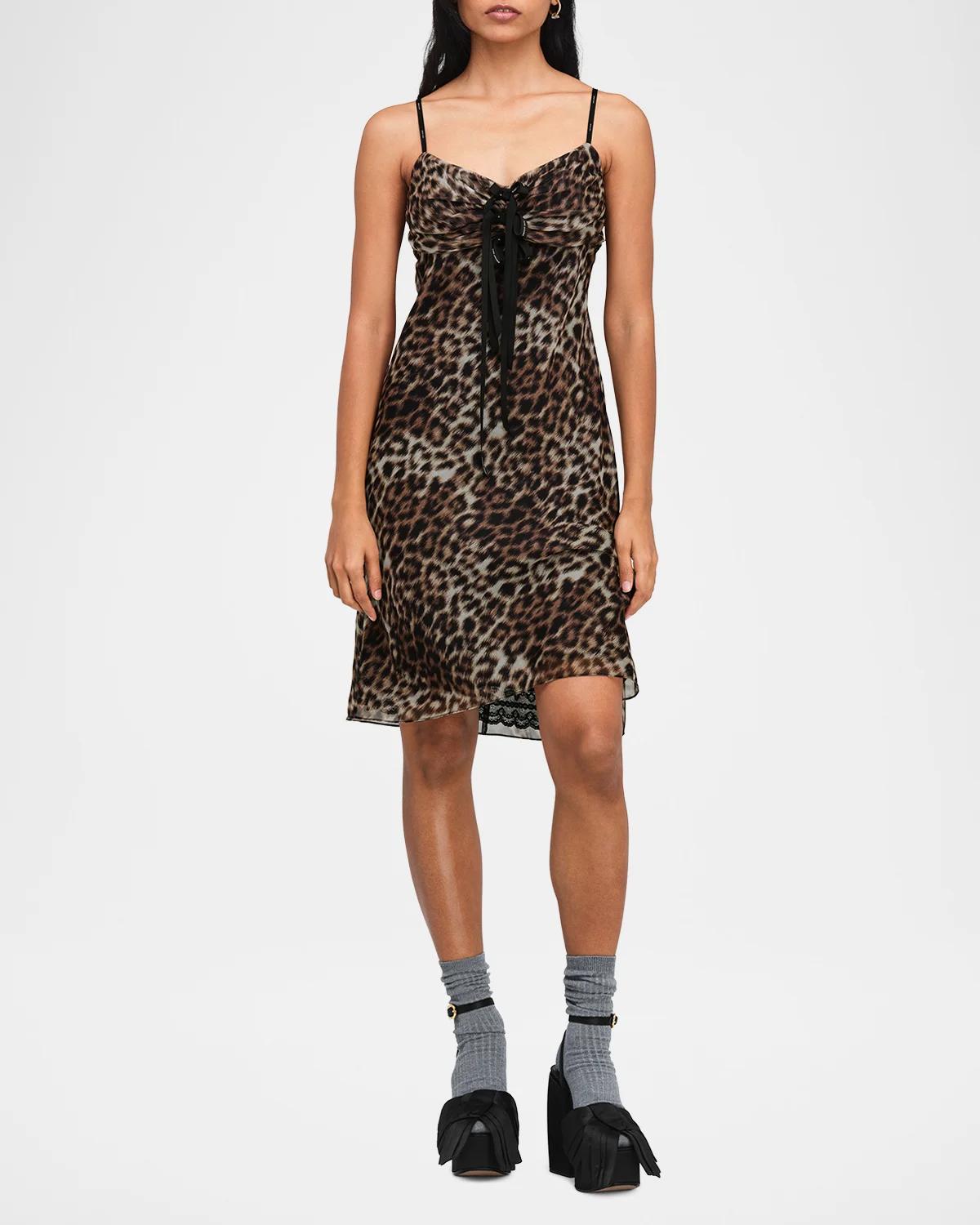 Leopard-Print Logo Bow Mini Slip Dress - thumbnail 2