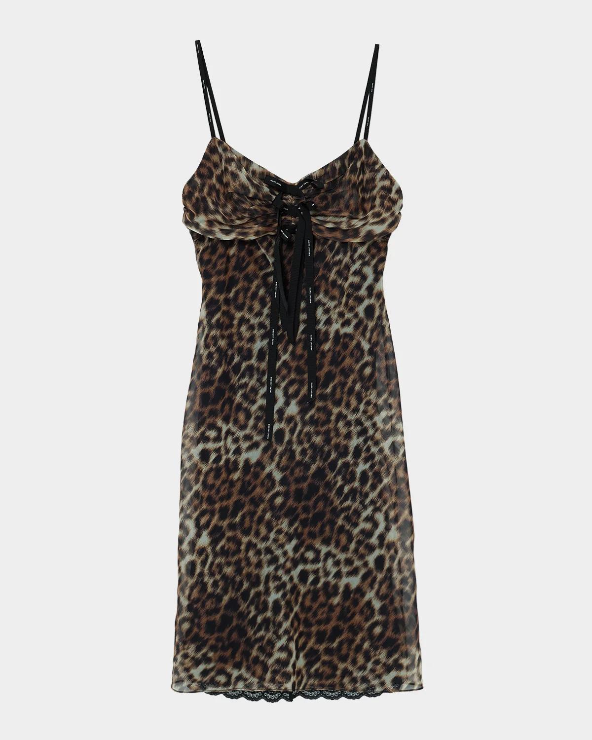 Leopard-Print Logo Bow Mini Slip Dress