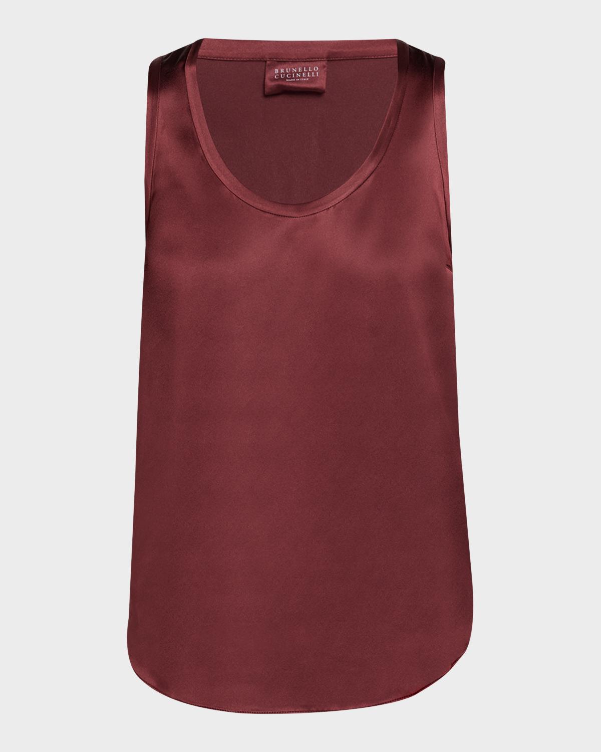 Scoop-Neck Sleeveless Satin Blouse