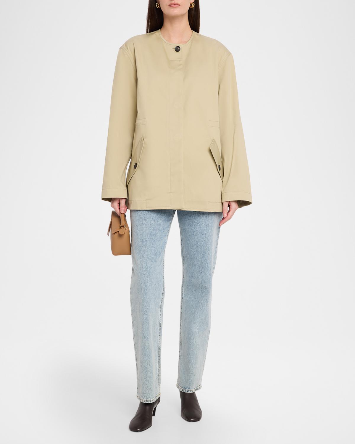 Single-Breasted Cotton Twill Collarless Jacket - thumbnail 2