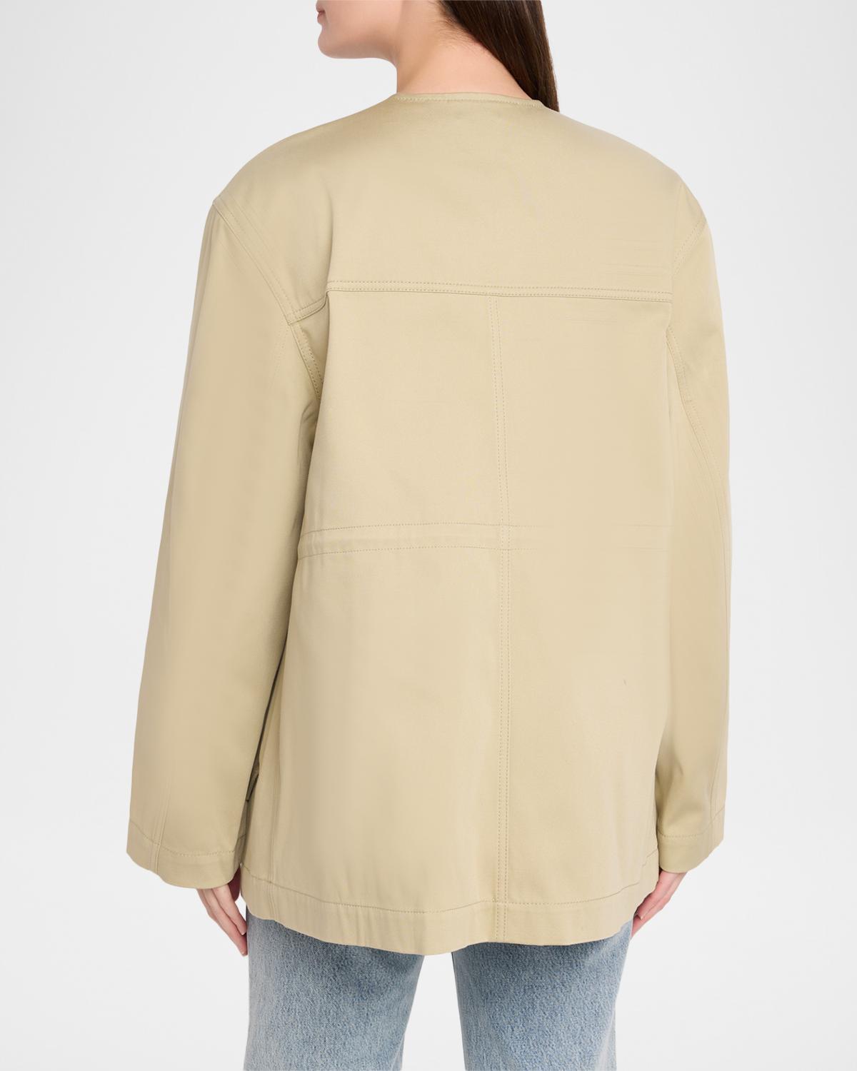 Single-Breasted Cotton Twill Collarless Jacket - thumbnail 3