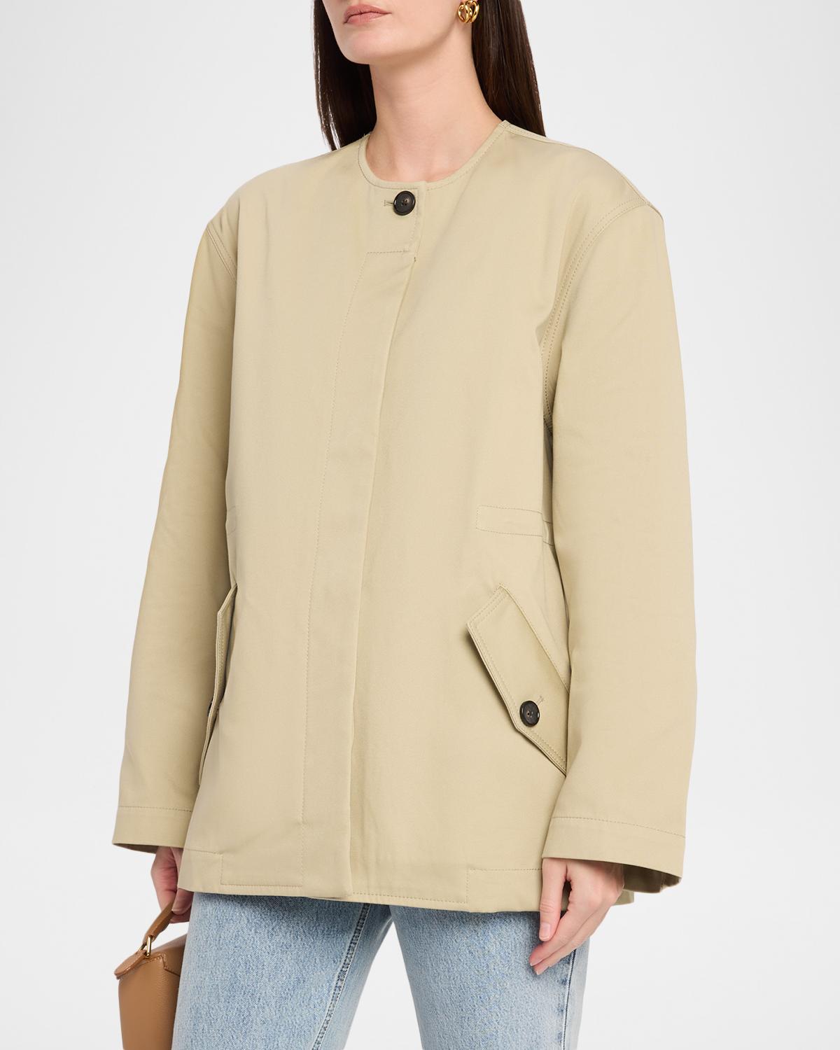 Single-Breasted Cotton Twill Collarless Jacket - thumbnail 4