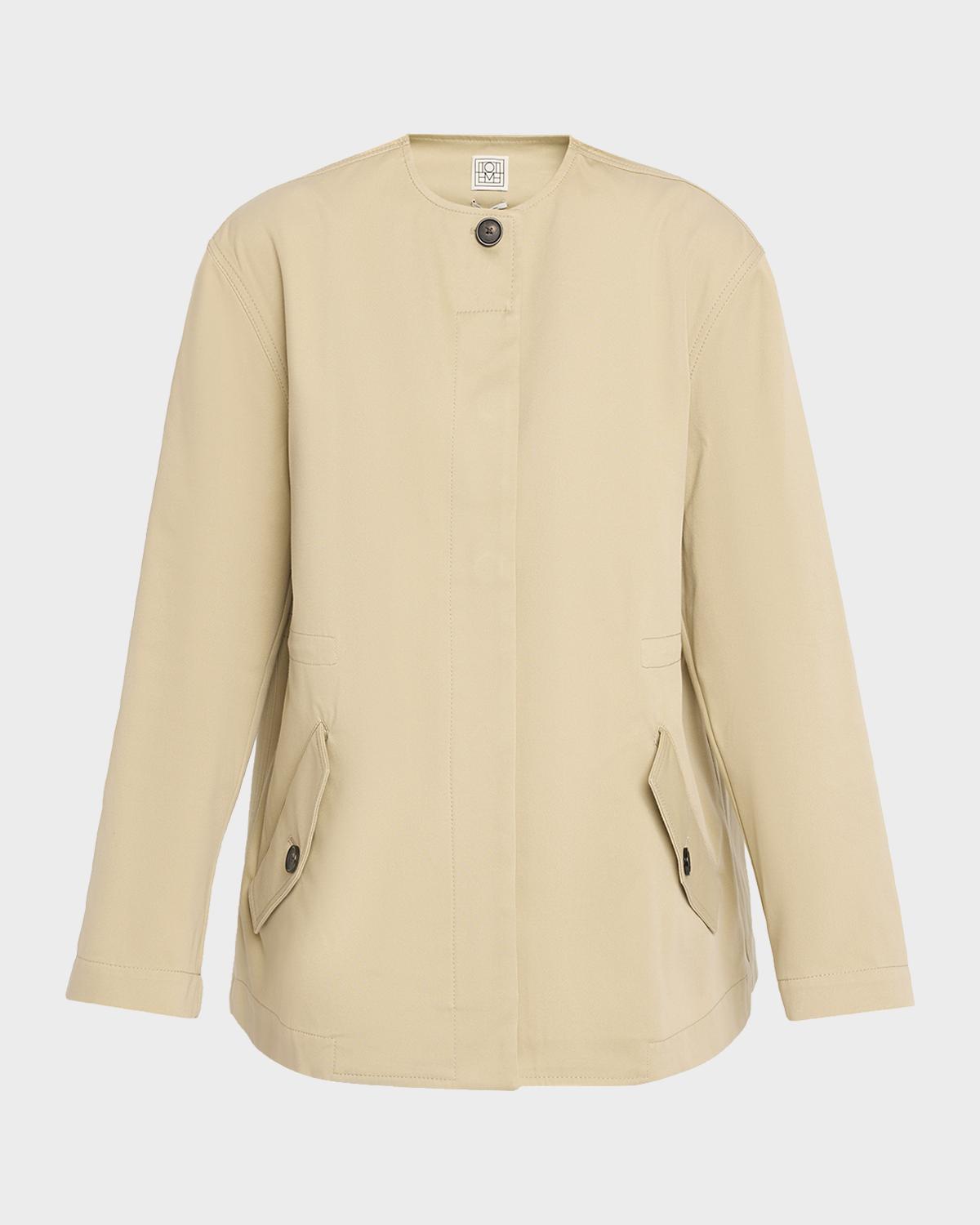 Single-Breasted Cotton Twill Collarless Jacket