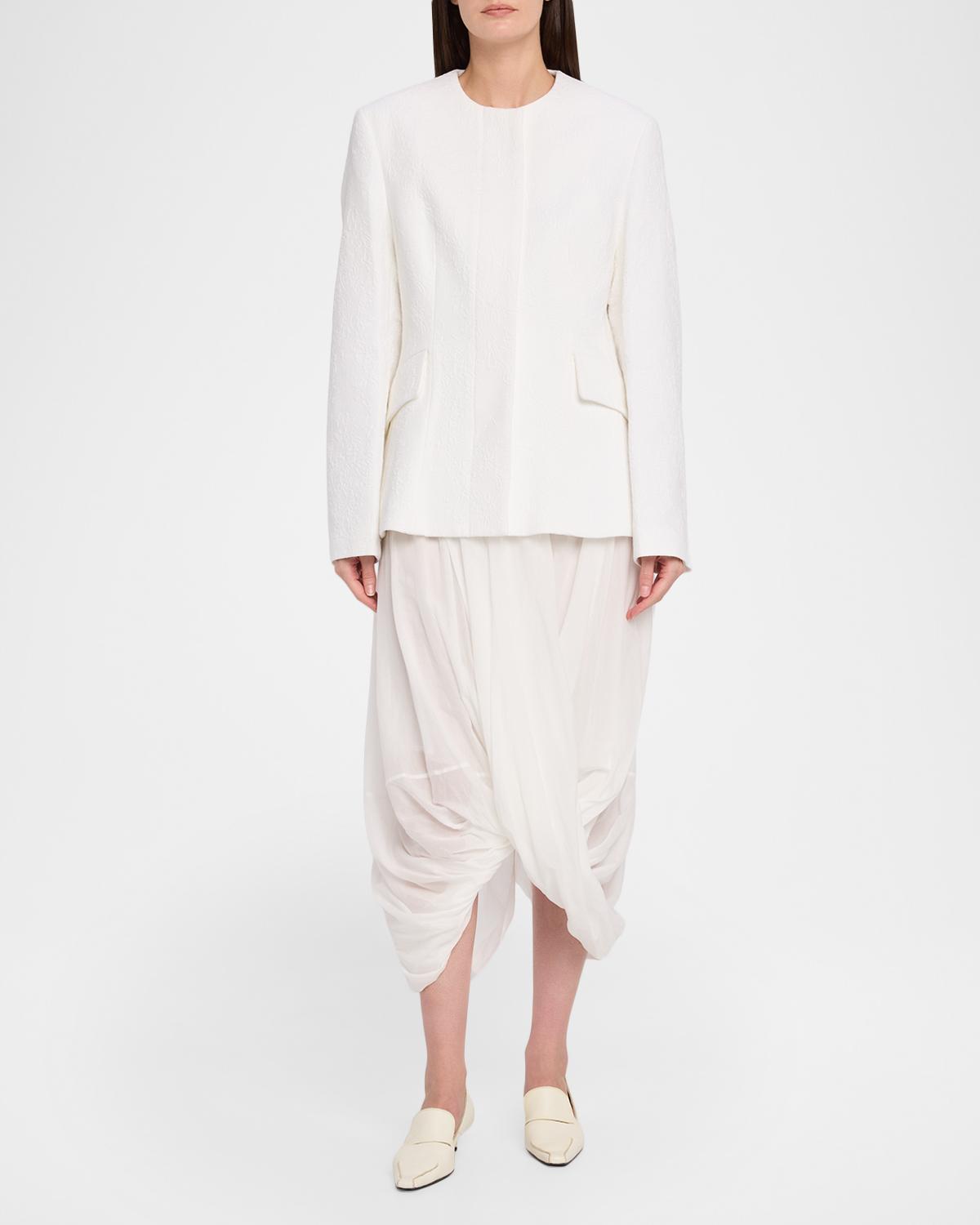 Single-Breasted Cotton Jacquard Collarless Jacket - thumbnail 2