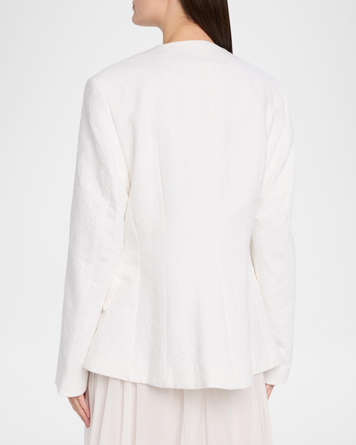 Single-Breasted Cotton Jacquard Collarless Jacket - thumbnail 3