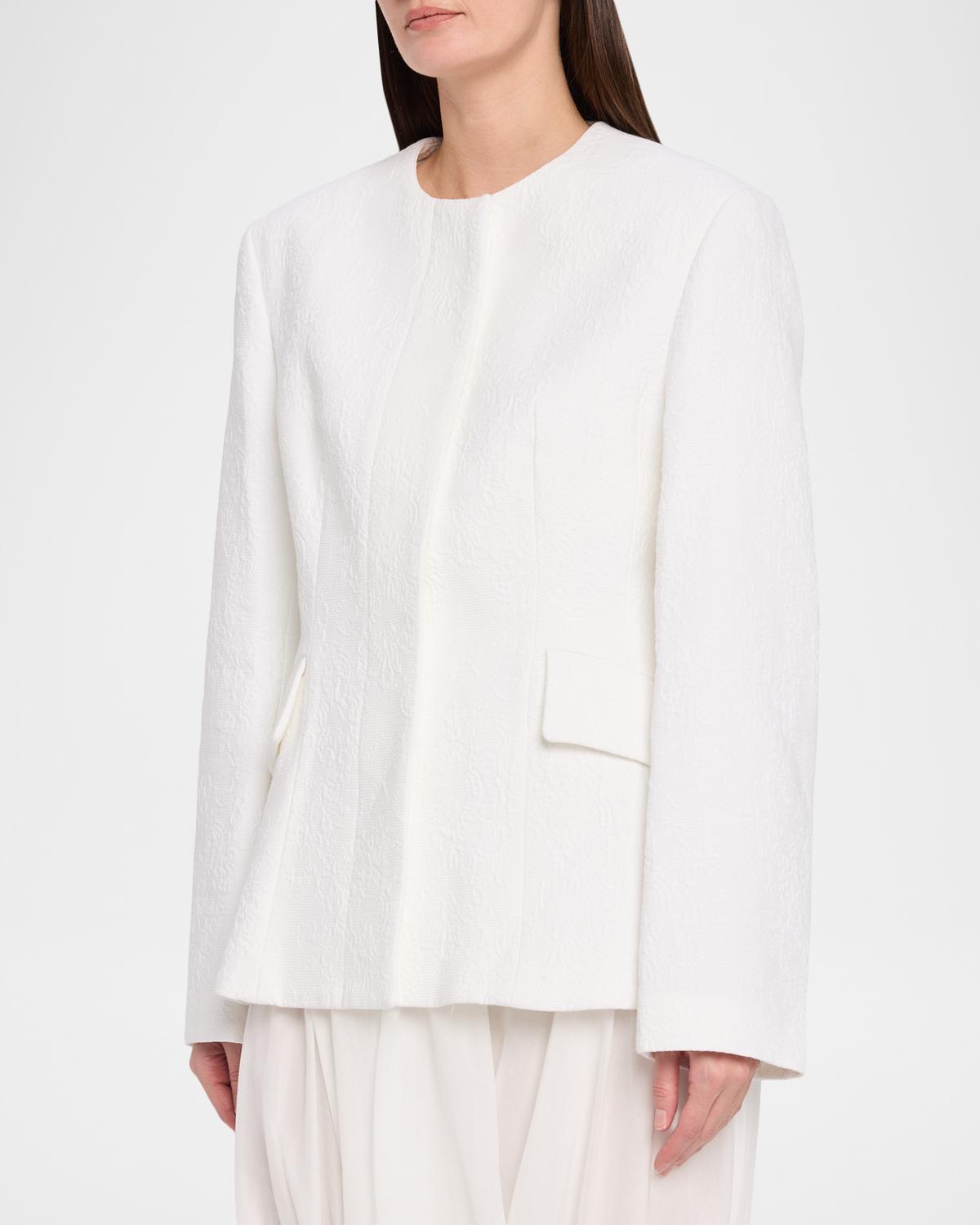 Single-Breasted Cotton Jacquard Collarless Jacket - thumbnail 4