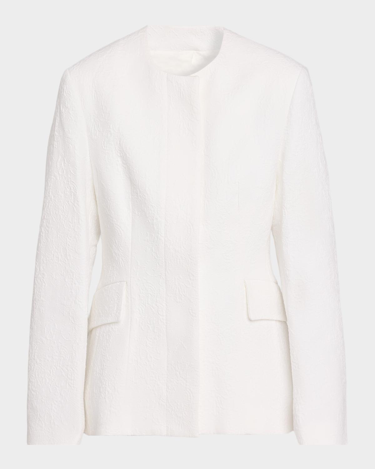 Single-Breasted Cotton Jacquard Collarless Jacket