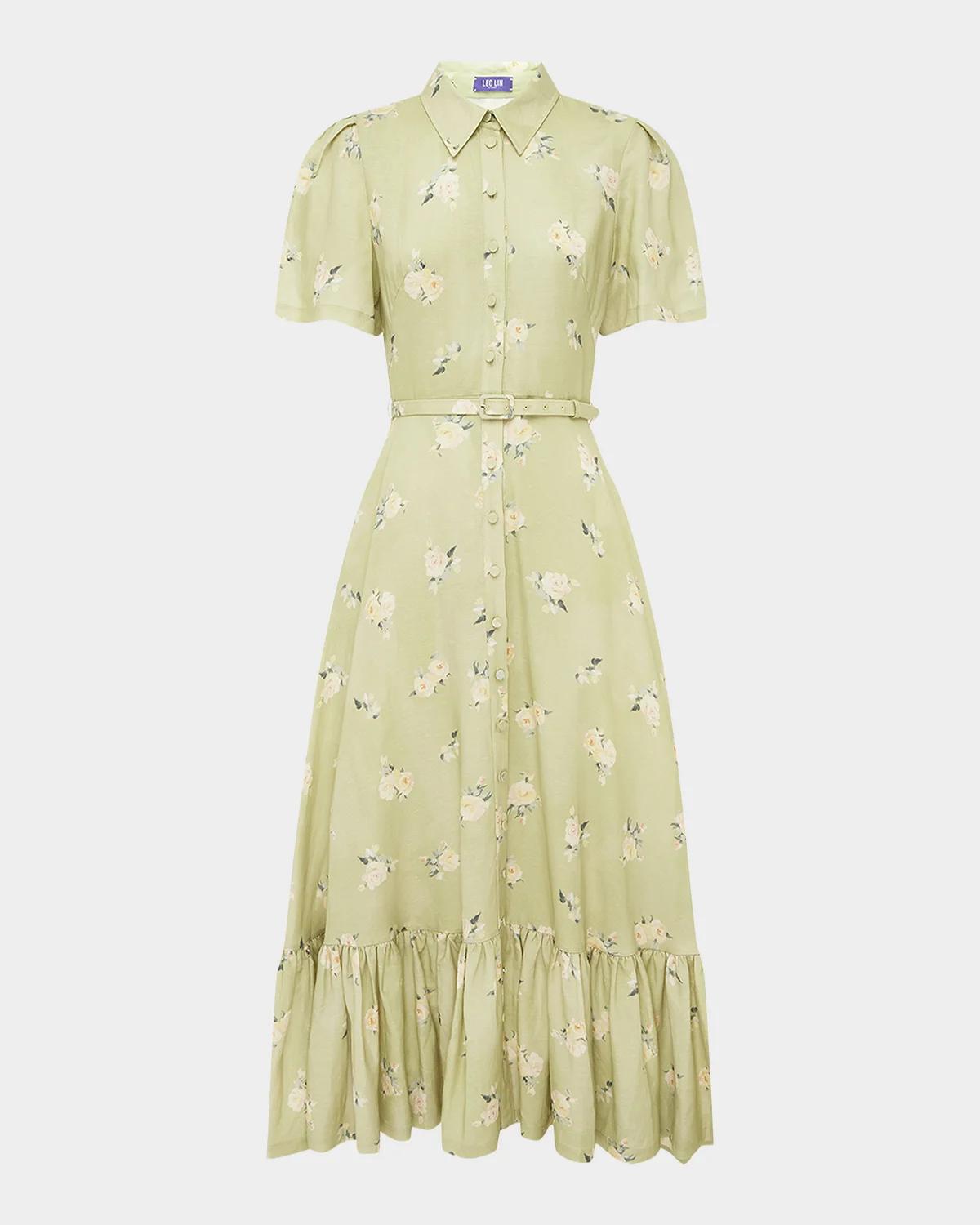 Becca Floral-Print Flounce Midi Shirtdress