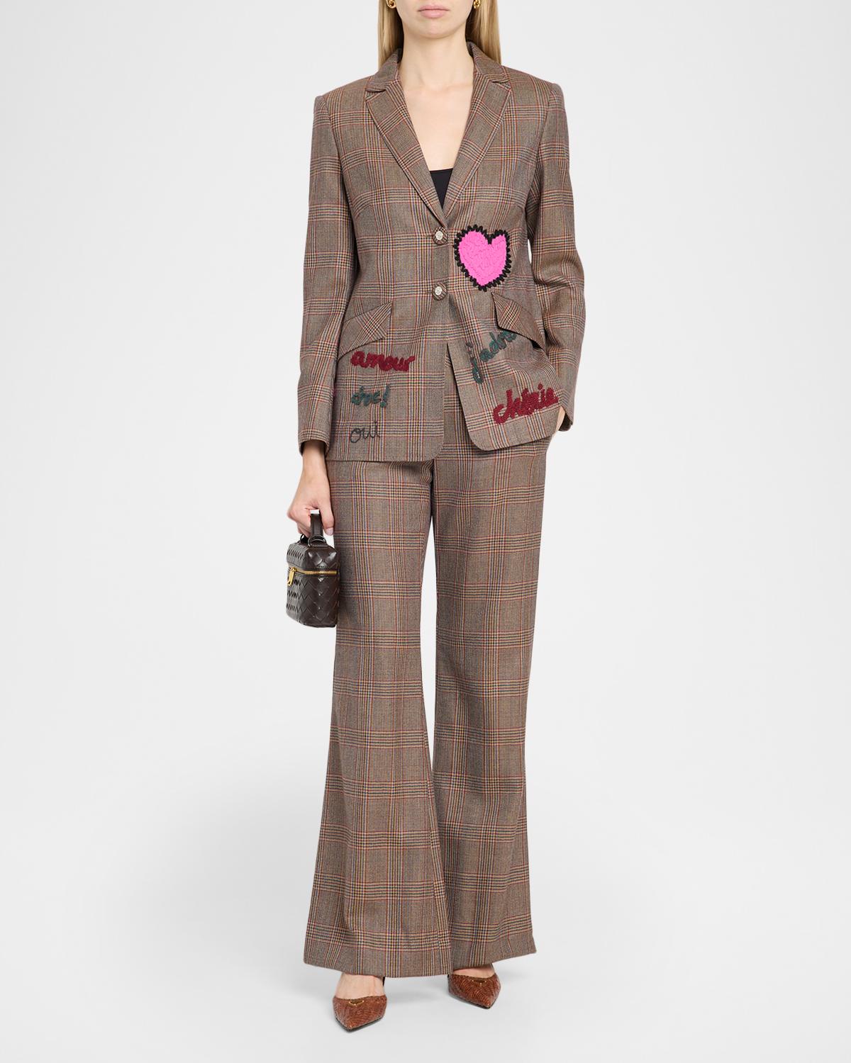 Glen Plaid Wool Flared Trousers - thumbnail 2