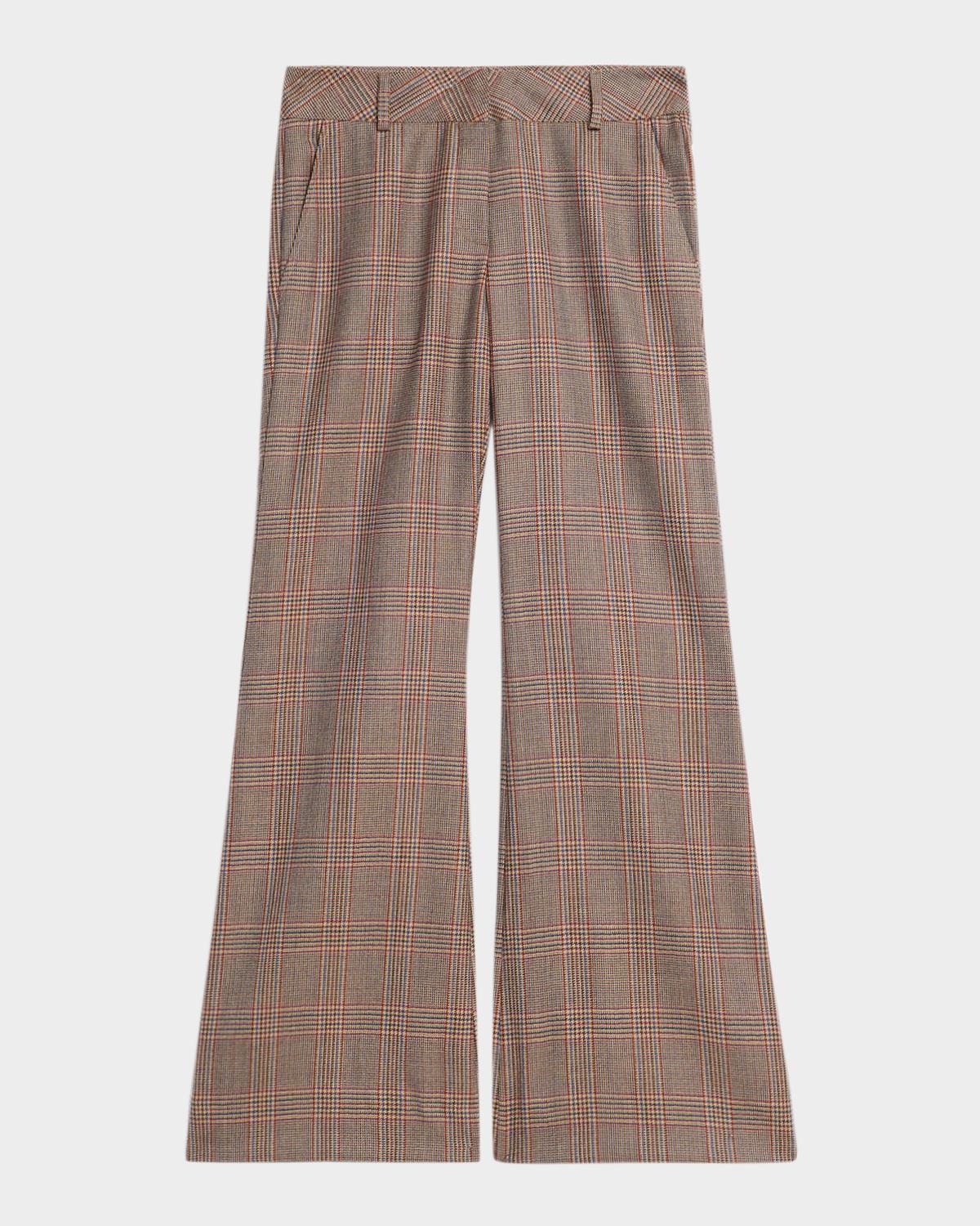 Glen Plaid Wool Flared Trousers