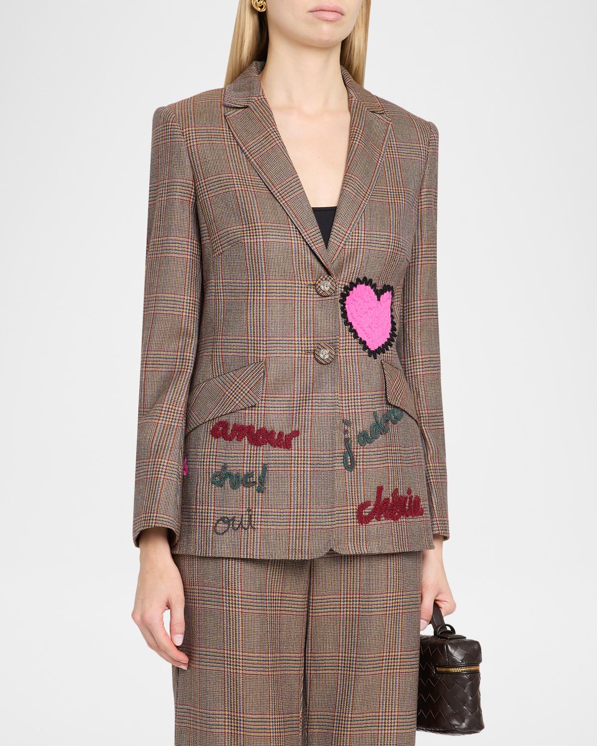 Embroidered Glen Plaid Single-Breasted Jacket - thumbnail 4