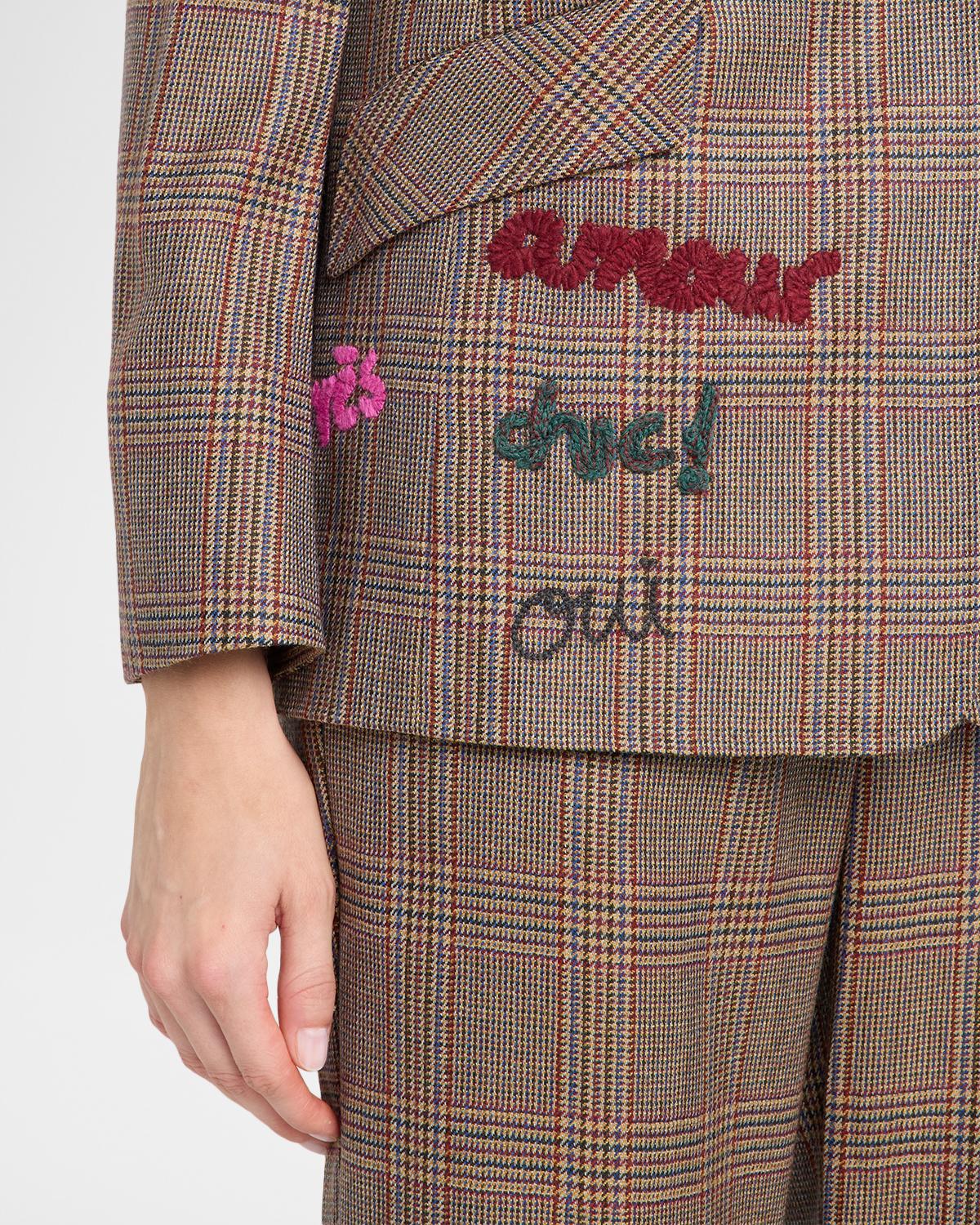 Embroidered Glen Plaid Single-Breasted Jacket - thumbnail 5