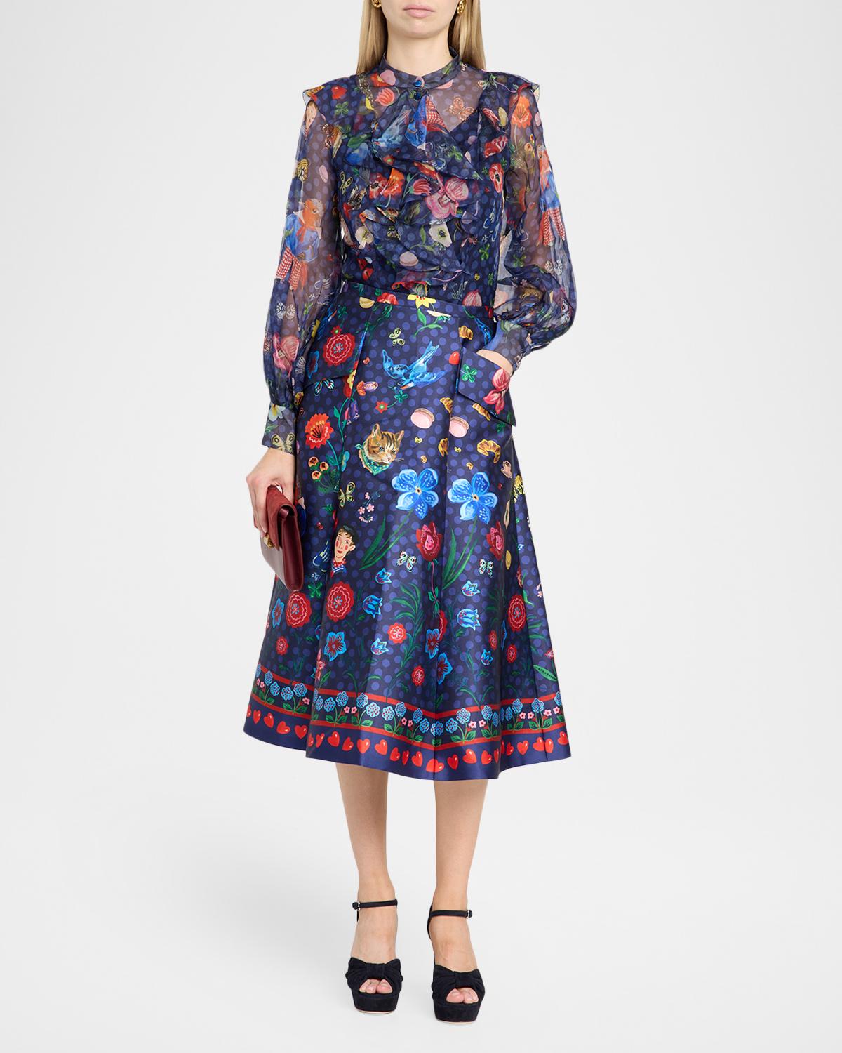 Printed Micado Satin Midi Skirt - thumbnail 2