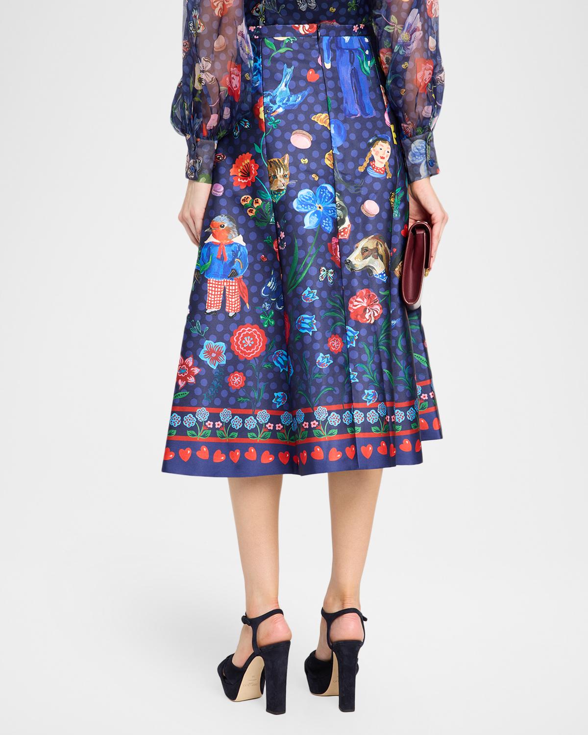 Printed Micado Satin Midi Skirt - thumbnail 3