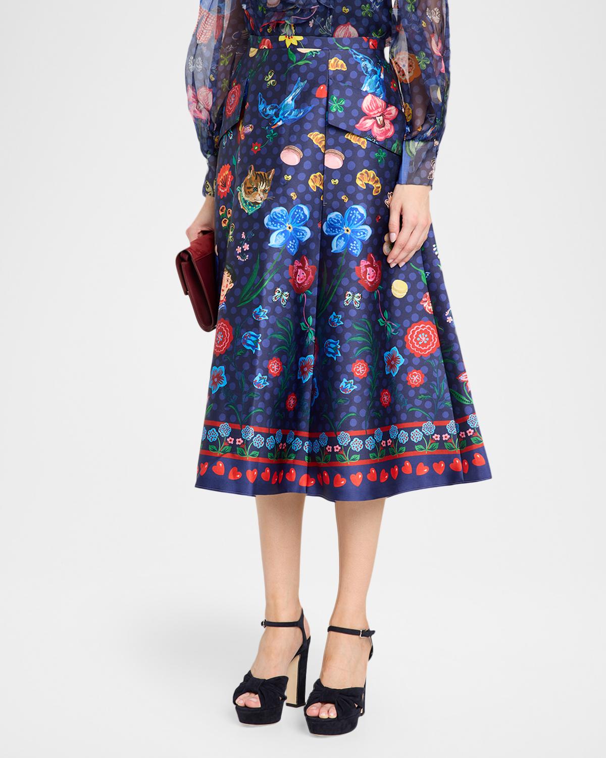 Printed Micado Satin Midi Skirt - thumbnail 4
