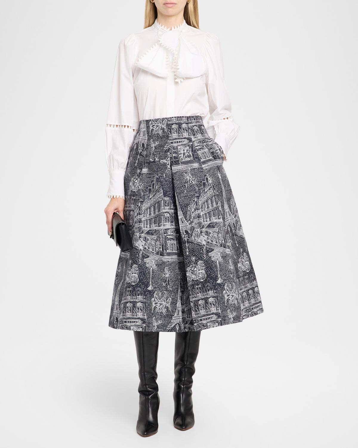 Scribble Cotton Jacquard Pleated Midi Skirt - thumbnail 2