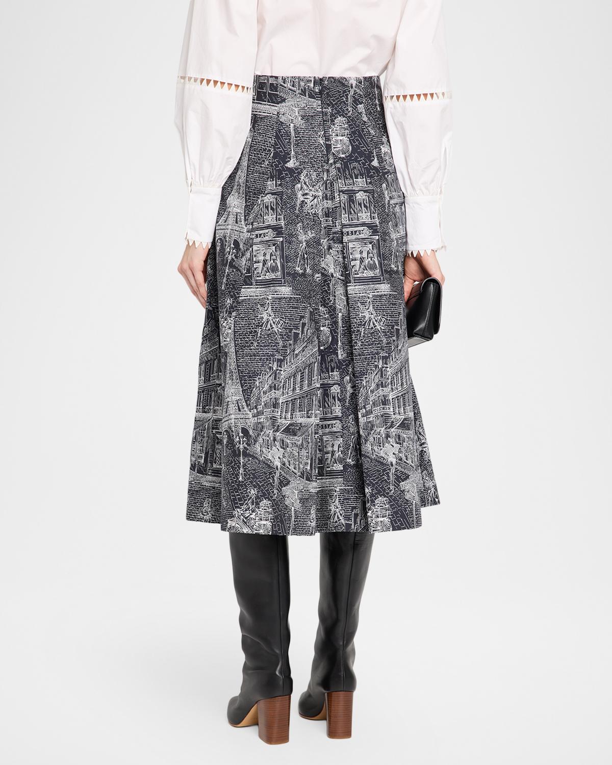 Scribble Cotton Jacquard Pleated Midi Skirt - thumbnail 3