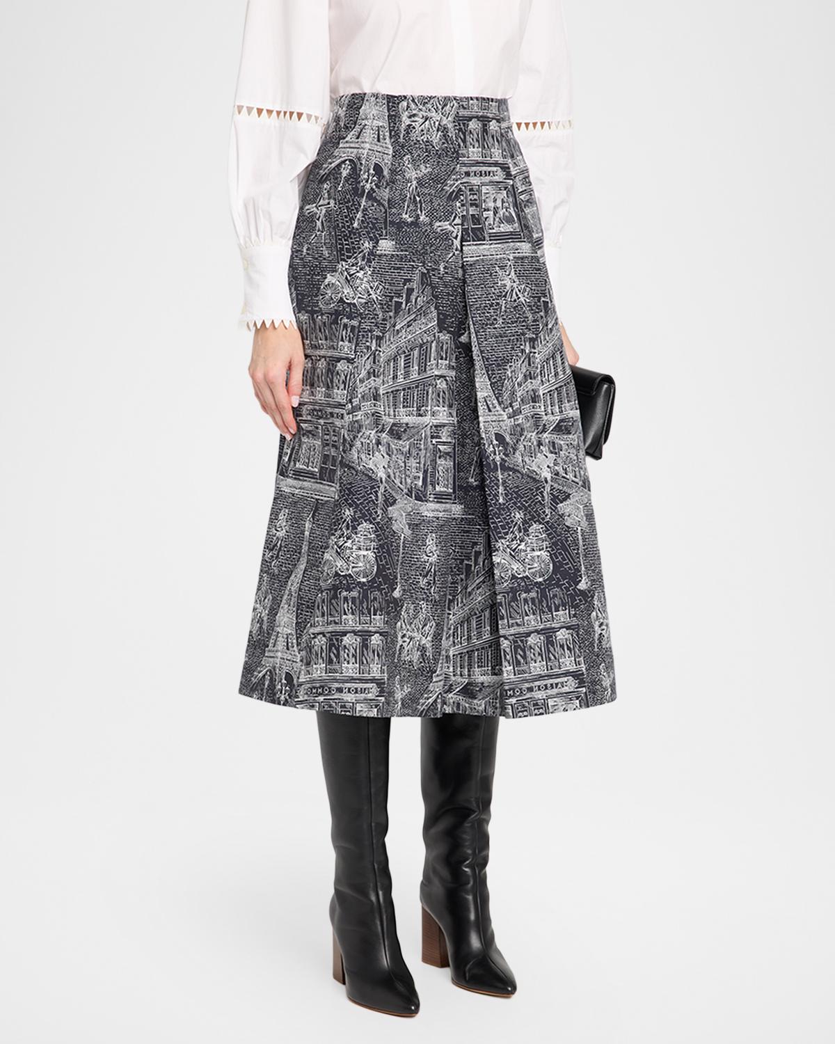 Scribble Cotton Jacquard Pleated Midi Skirt - thumbnail 4